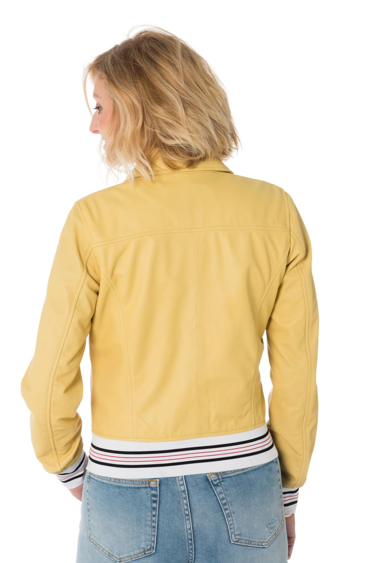 Women's sports jacket in yellow sheepskin leather - Image n°5