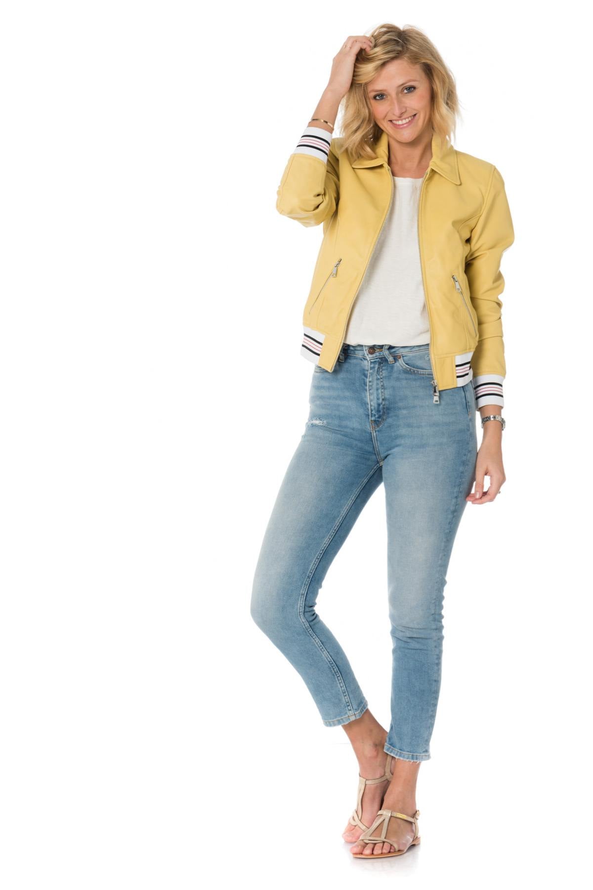 Women's sports jacket in yellow sheepskin leather - Image n°2