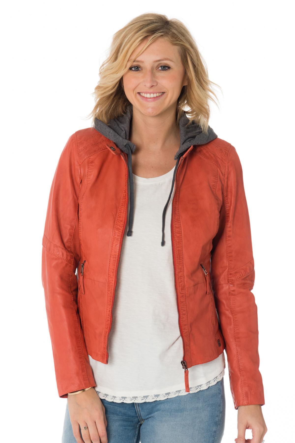 Women's casual coral sheepskin leather jacket - Image n°3