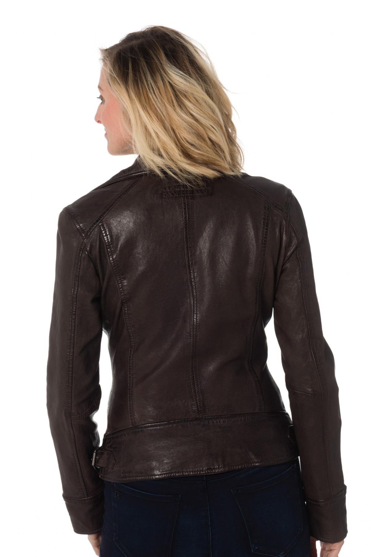 Women's brown sheepskin leather perfecto - Image n°5