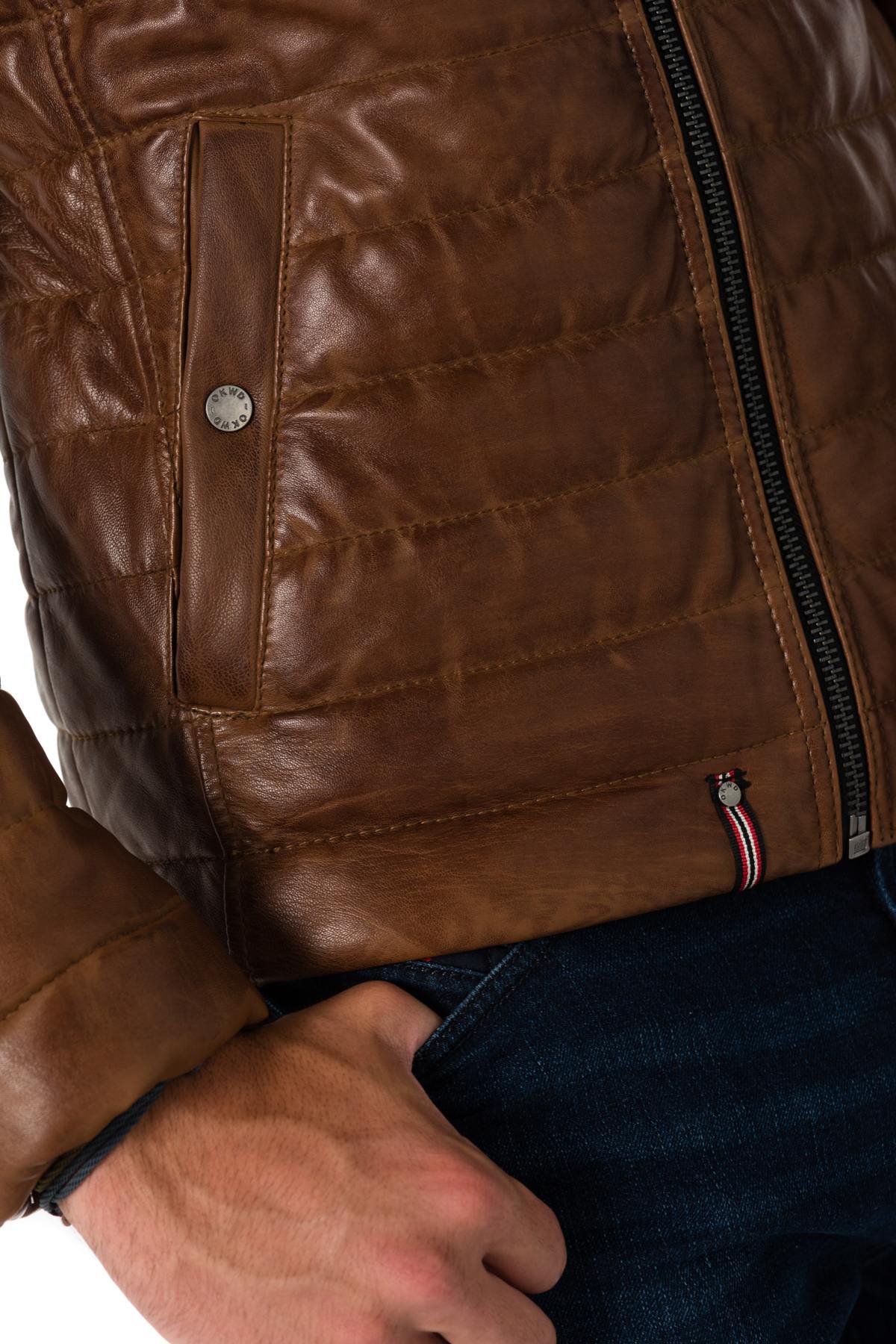 Men's cognac aged-effect down jacket in sheepskin - Image n°8