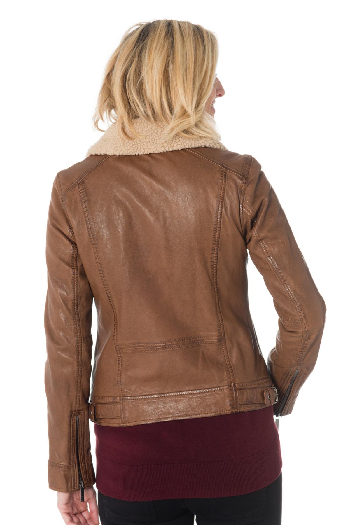 Women's sheepskin leather jacket with fur collar - Image n°8