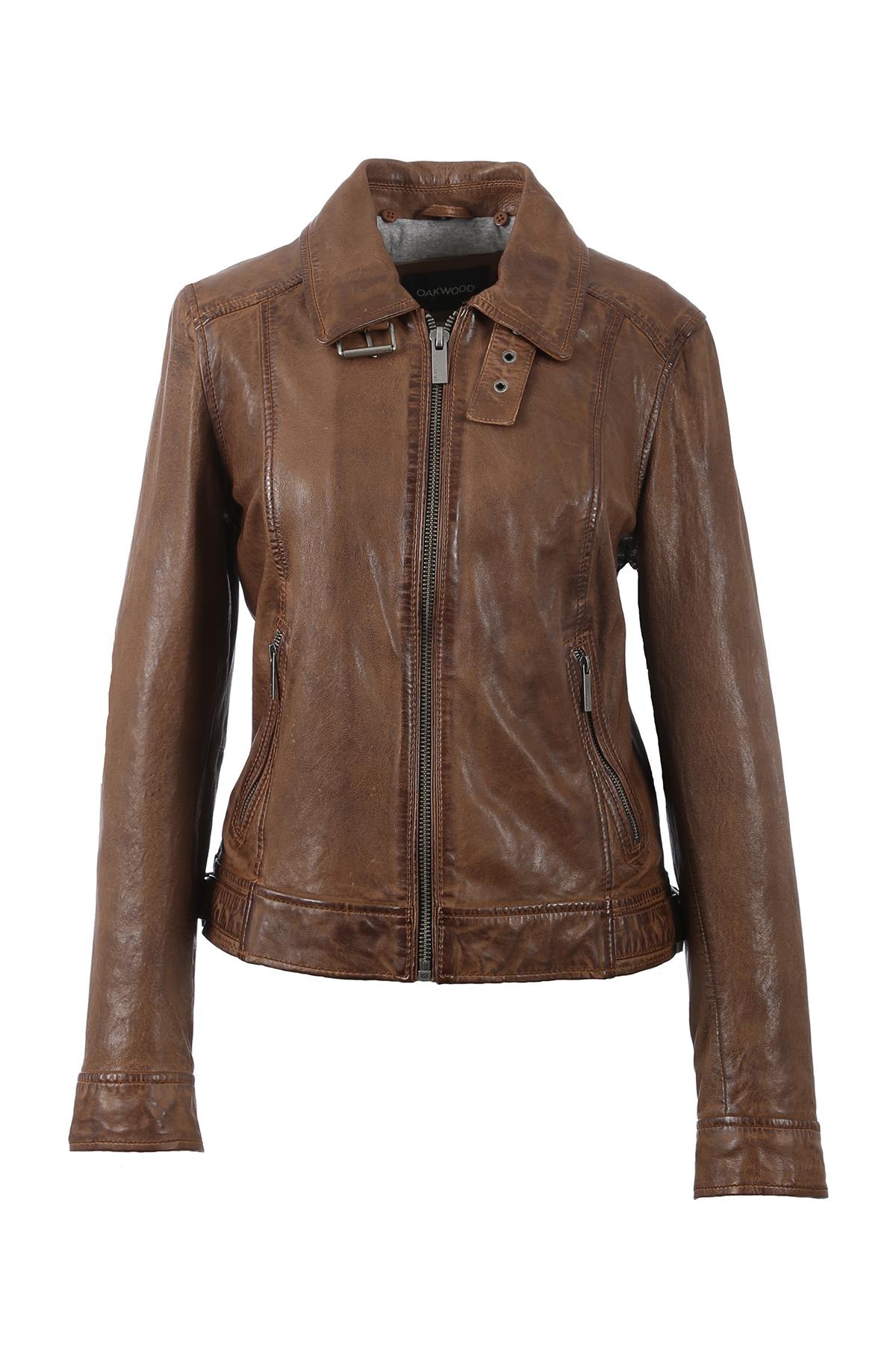 Women's sheepskin leather jacket with fur collar - Image n°2