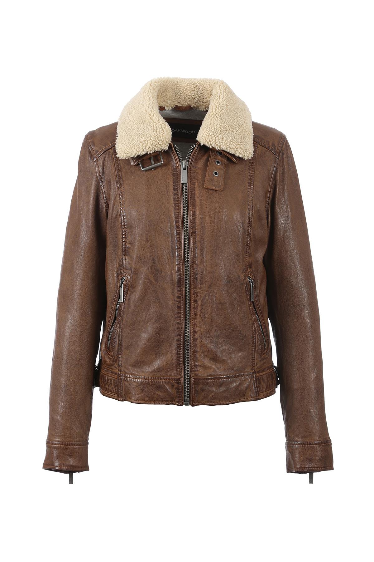 Women's sheepskin leather jacket with fur collar - Image n°1