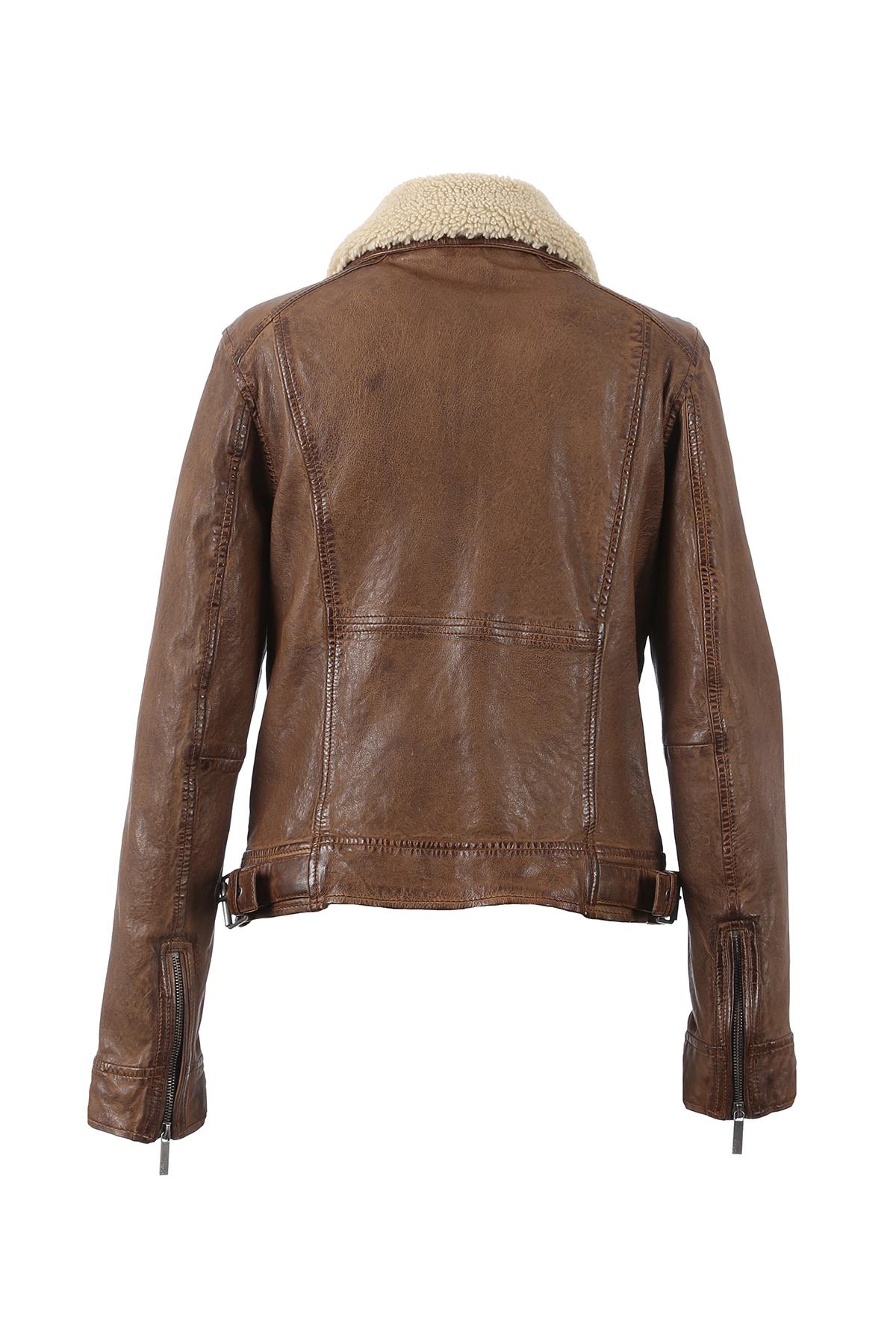 Women's sheepskin leather jacket with fur collar - Image n°3