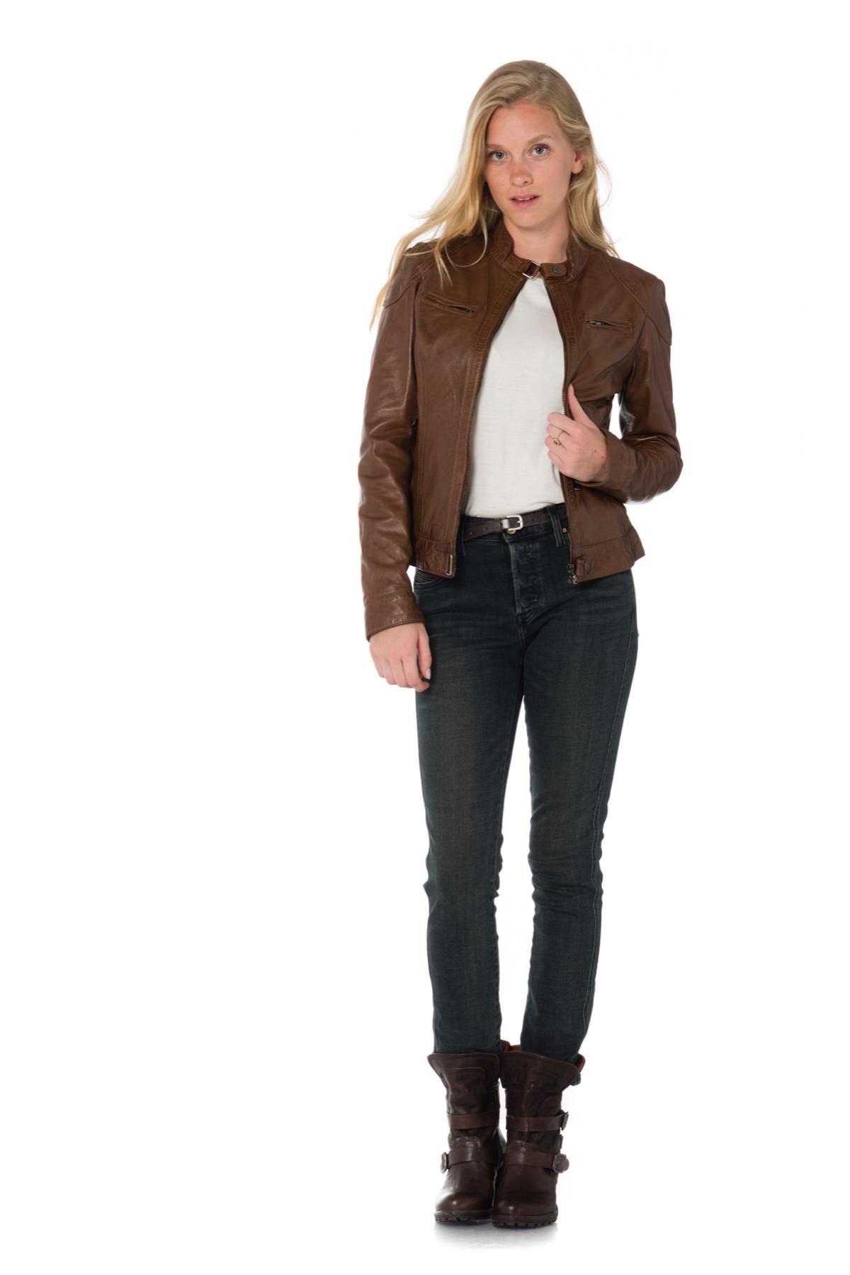 Cognac sheepskin leather jacket - Image n°2