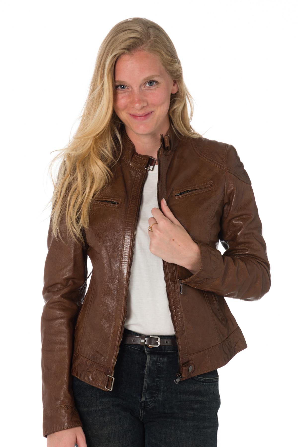 Cognac sheepskin leather jacket - Image n°7