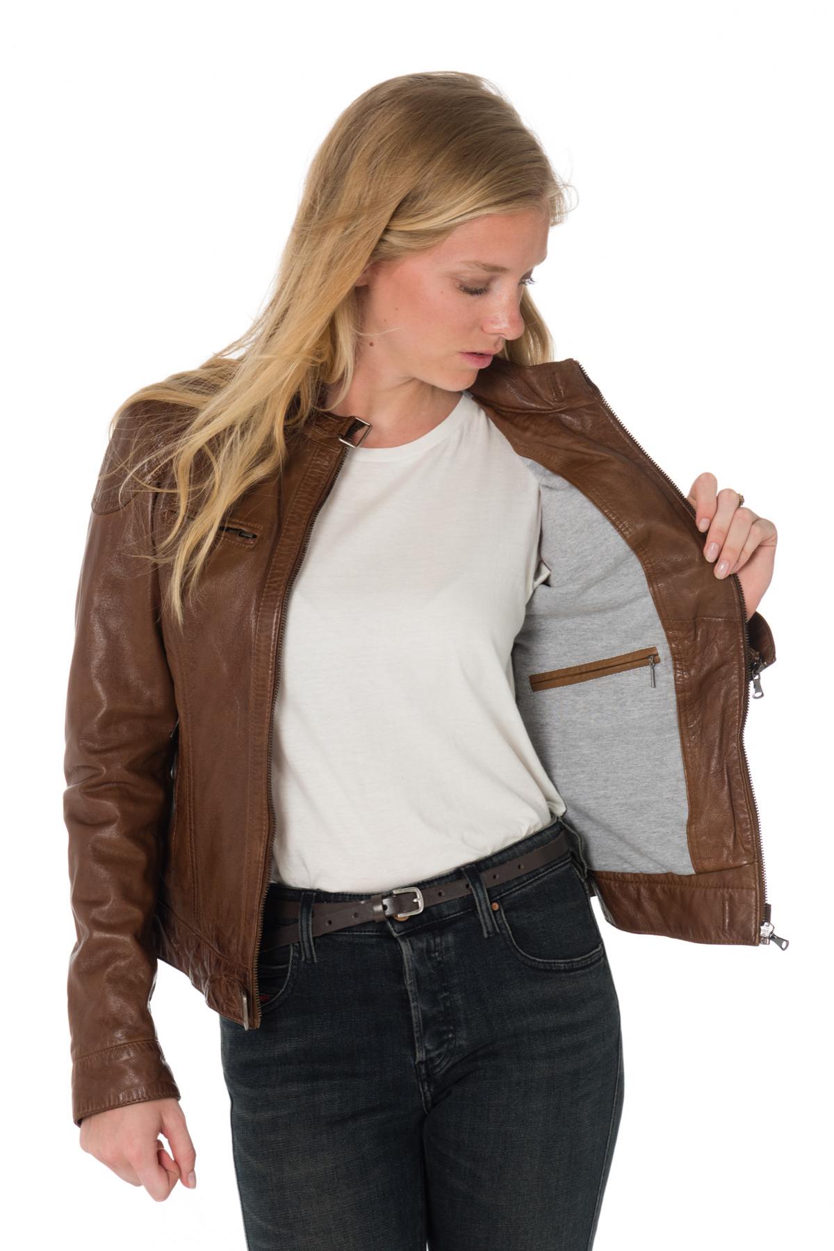 Cognac sheepskin leather jacket - Image n°5