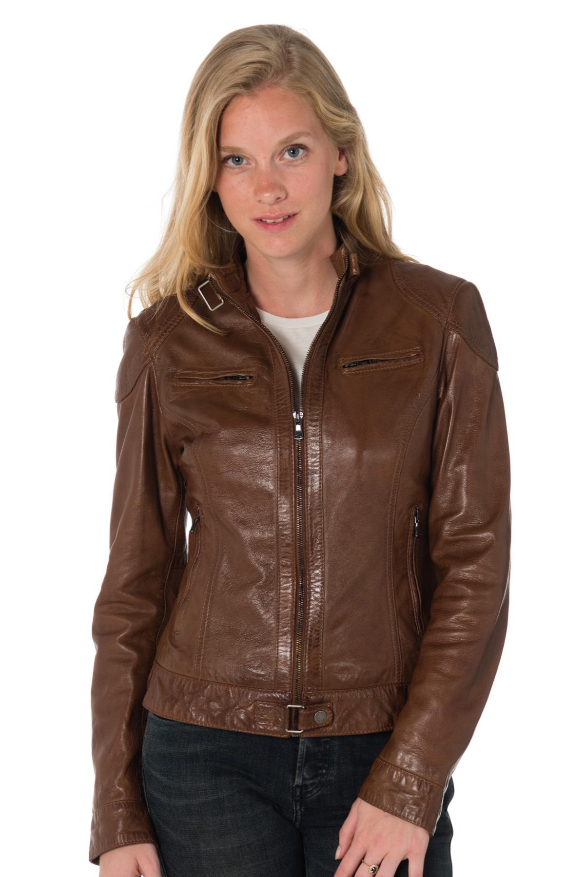 Cognac sheepskin leather jacket - Image n°6