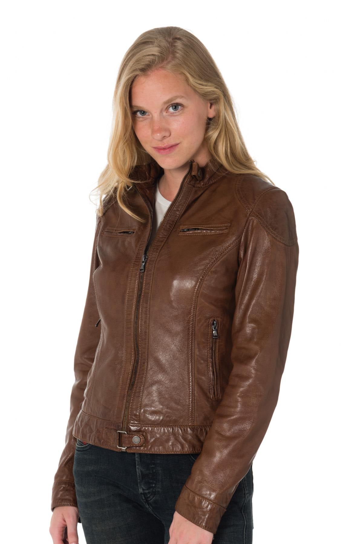 Cognac sheepskin leather jacket - Image n°1