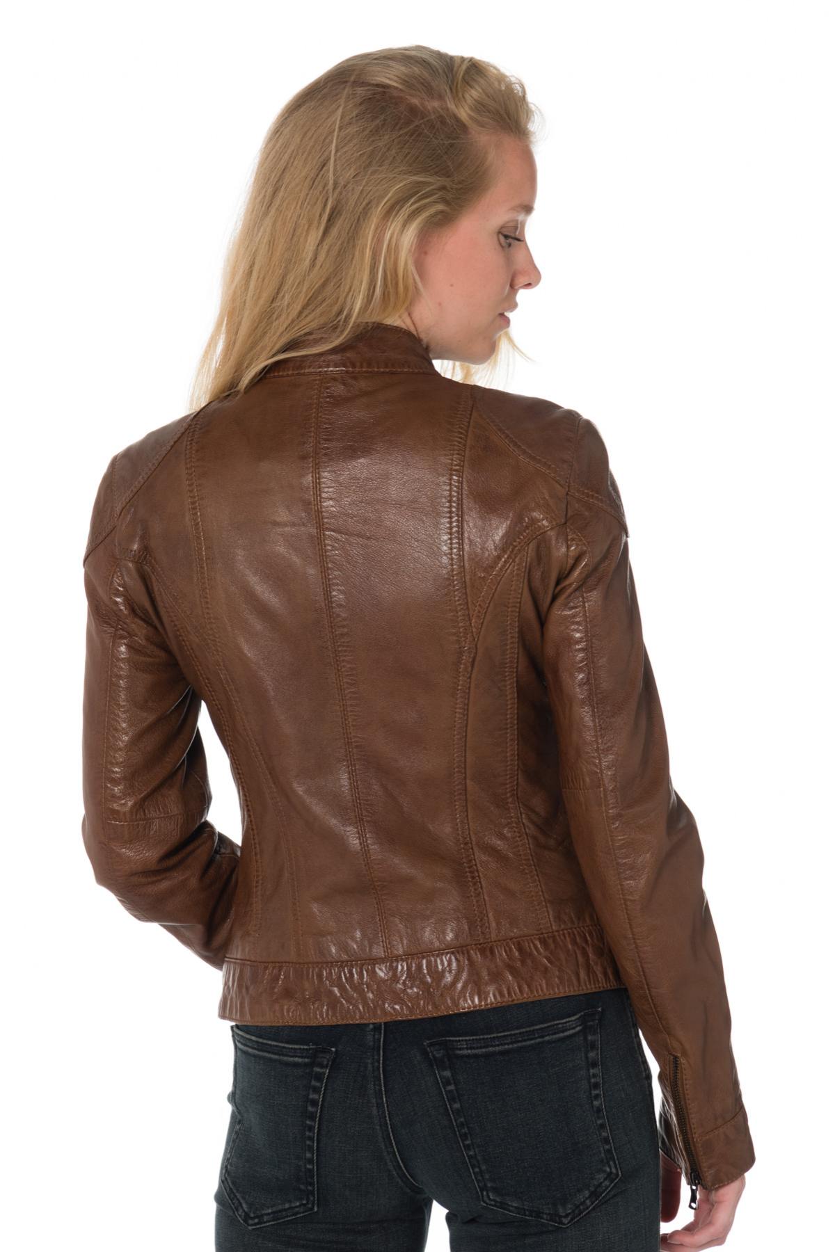 Cognac sheepskin leather jacket - Image n°3