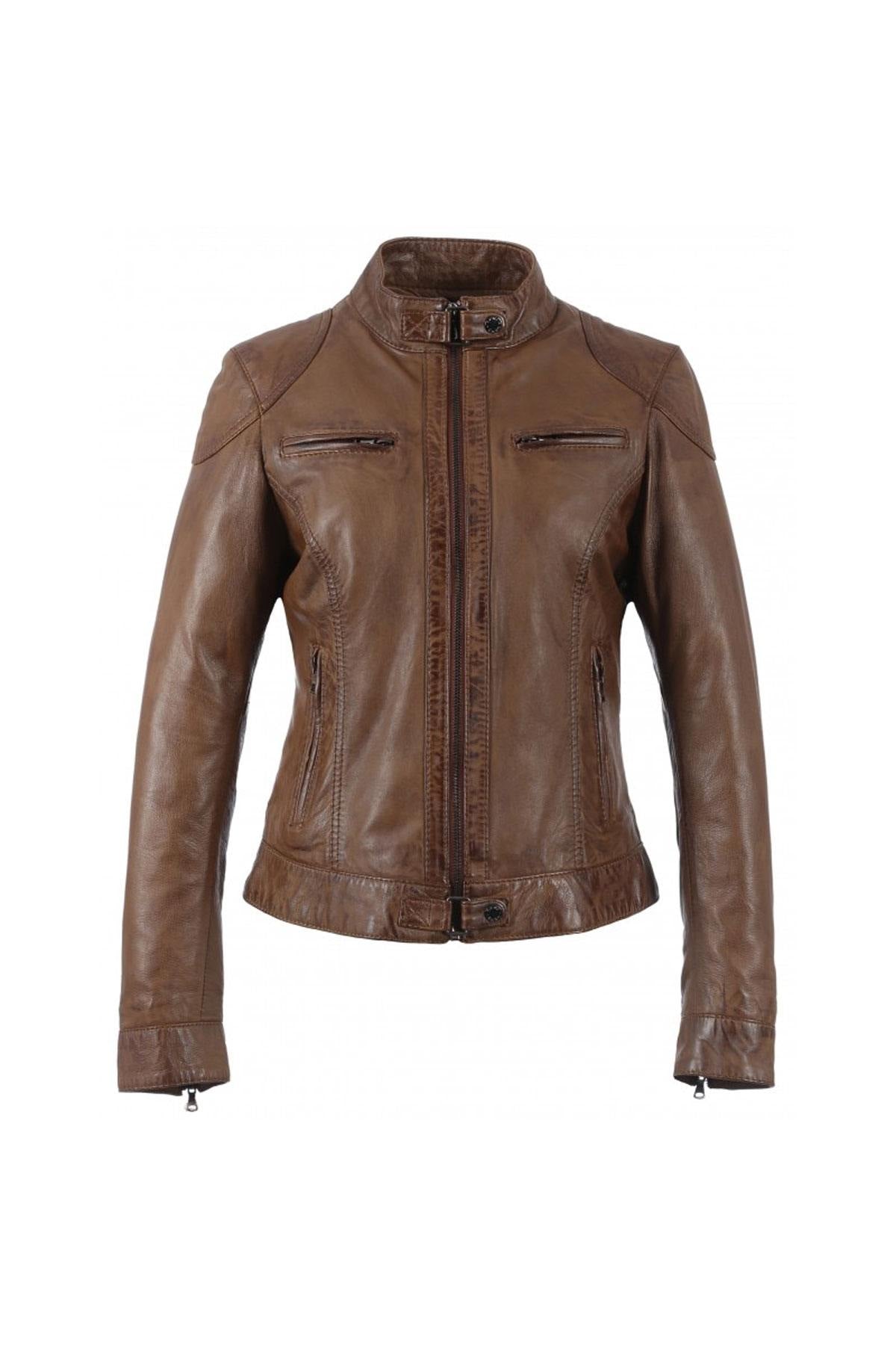 Cognac sheepskin leather jacket - Image n°8