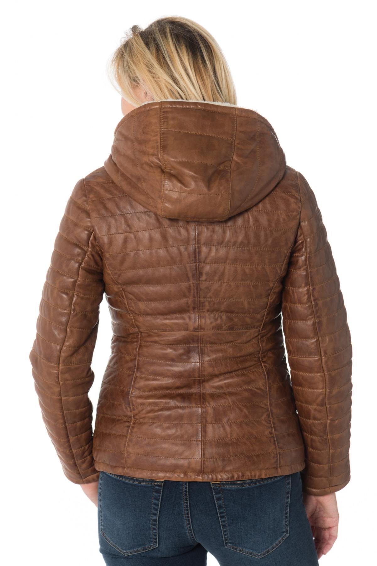 Women's down jacket with hood in cognac color - Image n°5