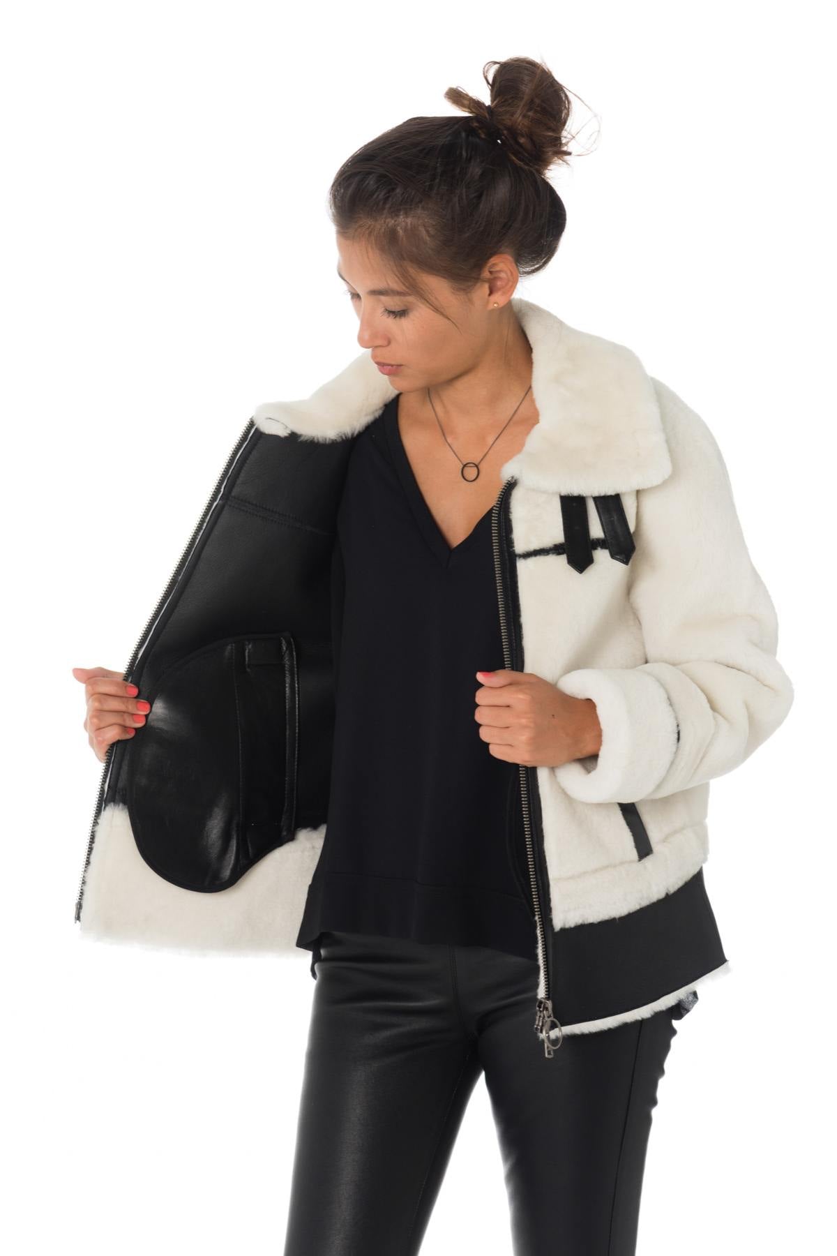 Women's light beige bomber jacket - Image n°5