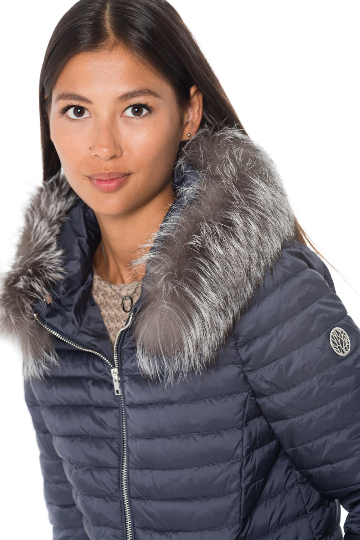 Blue nylon down jacket with fox fur - Image n°6