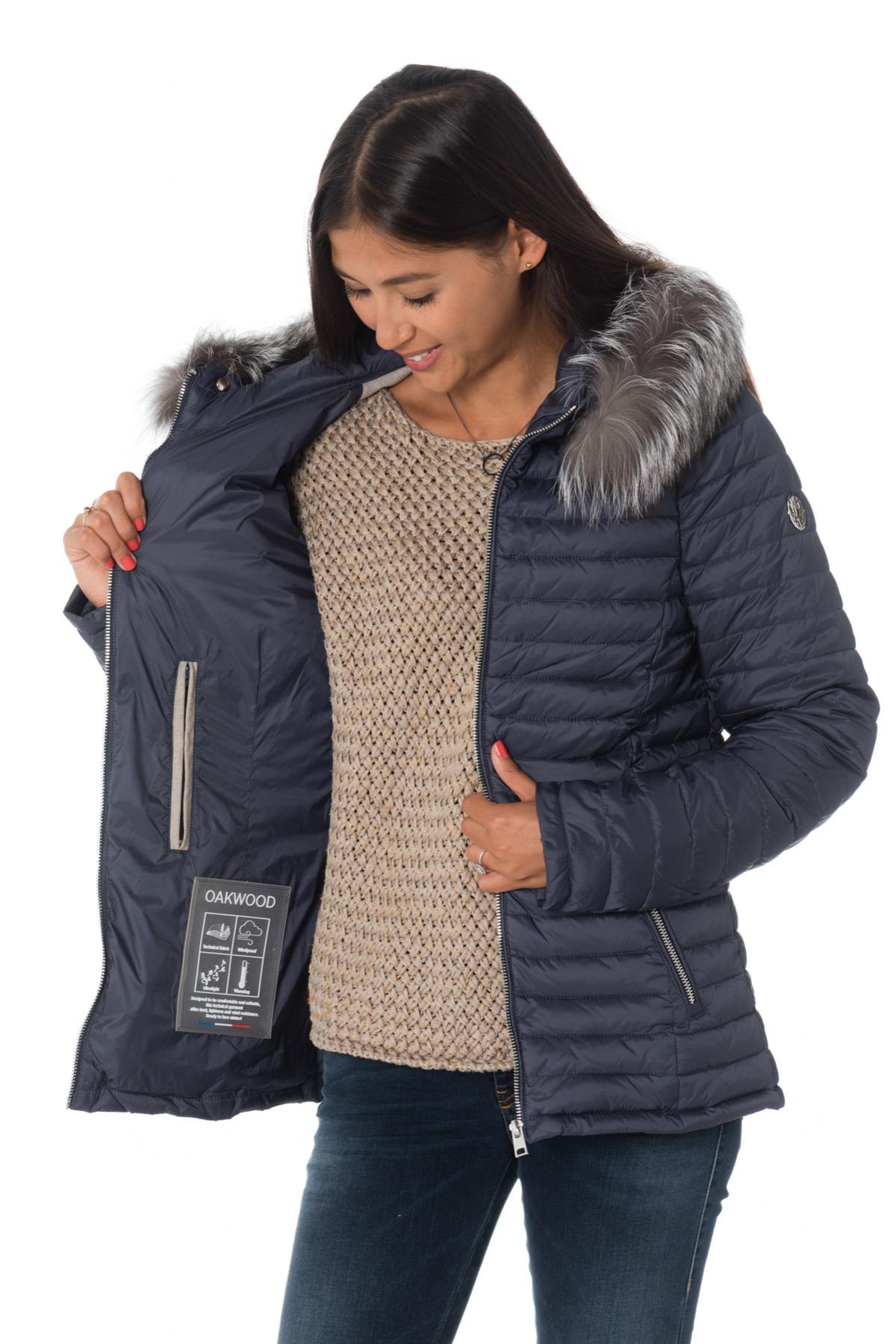 Blue nylon down jacket with fox fur - Image n°7