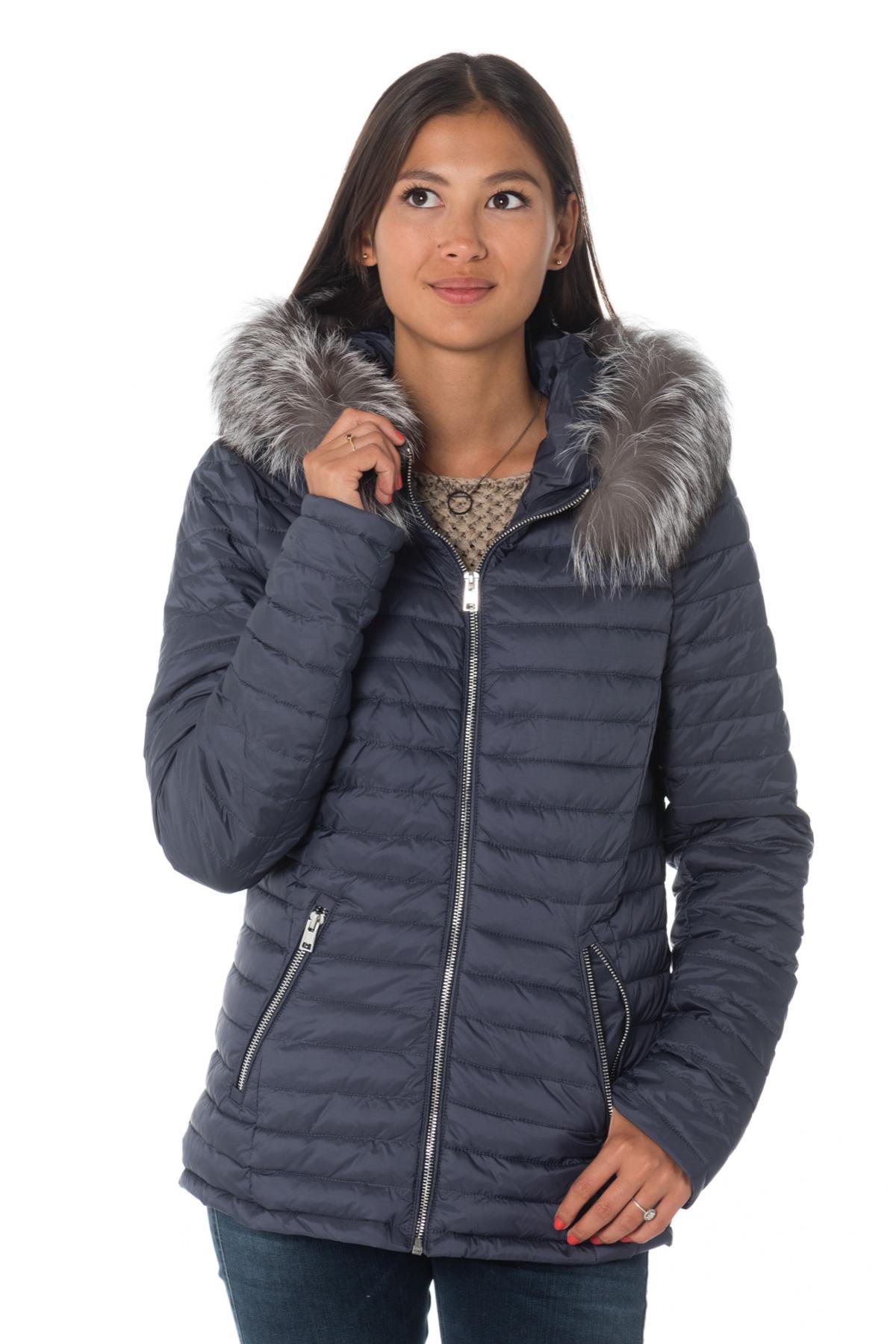 Blue nylon down jacket with fox fur - Image n°8