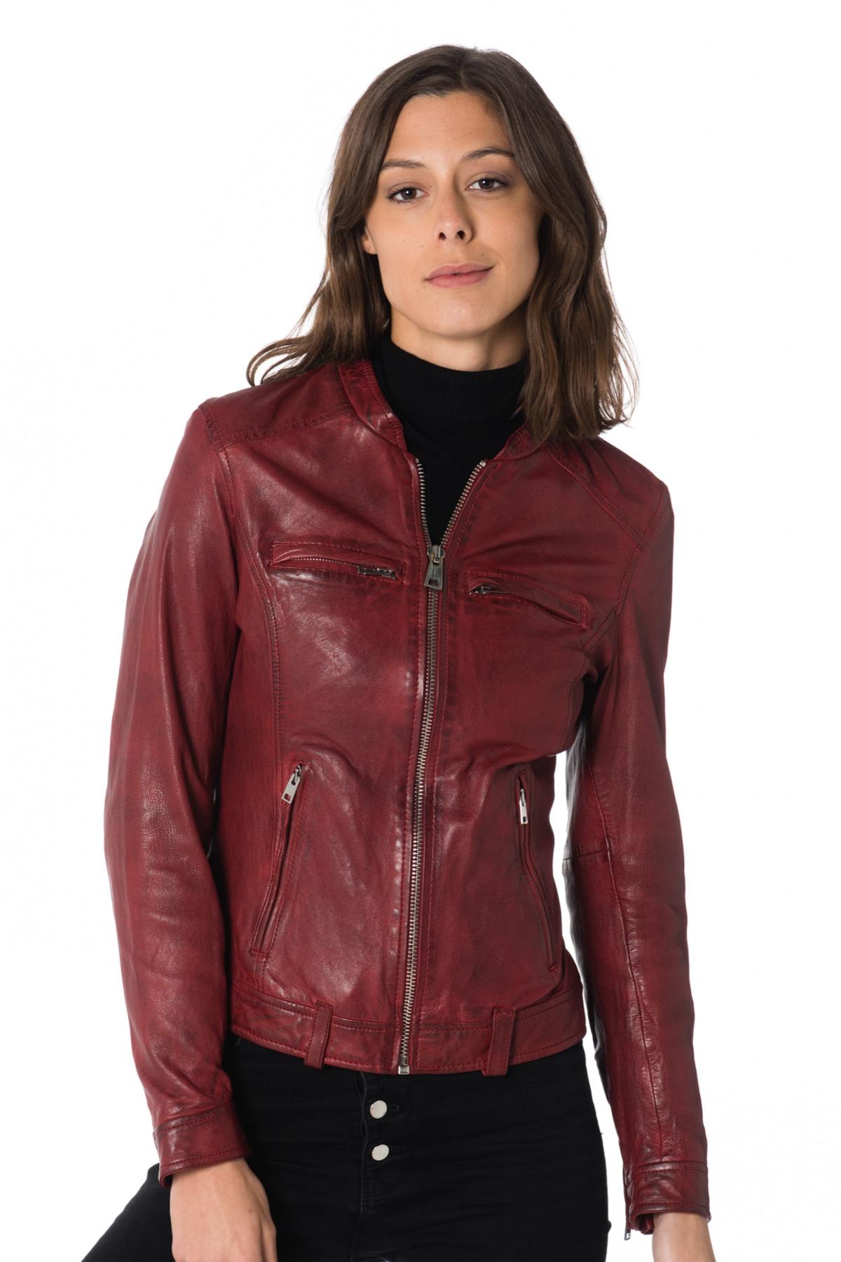 Distressed red sheepskin leather jacket - Image n°1