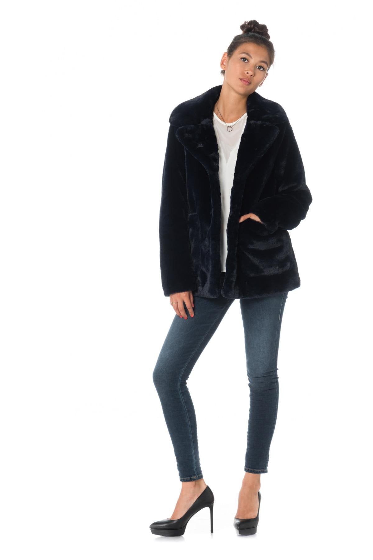 Navy Oakwood Faux Fur Jacket - Image n°2