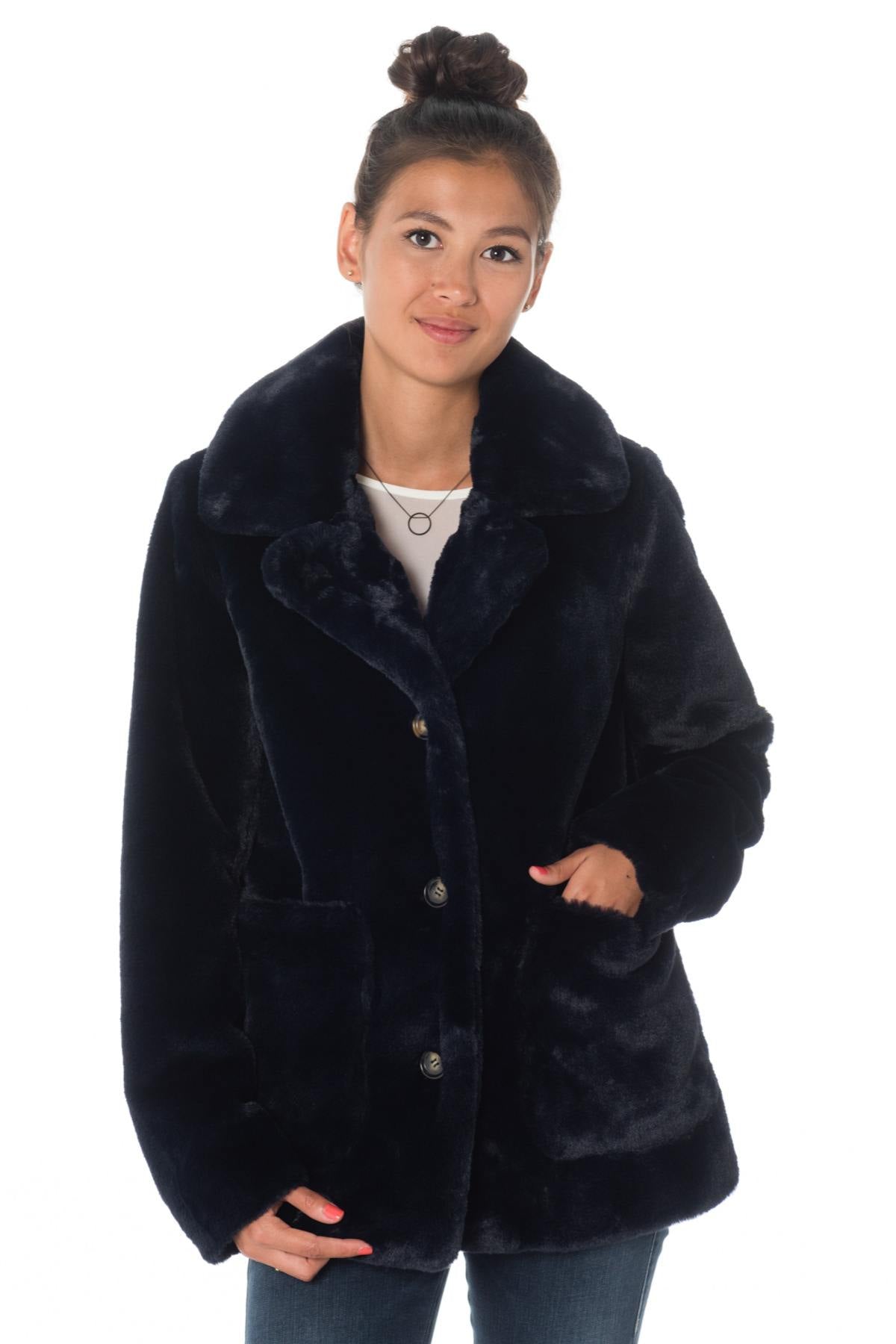 Navy Oakwood Faux Fur Jacket - Image n°1