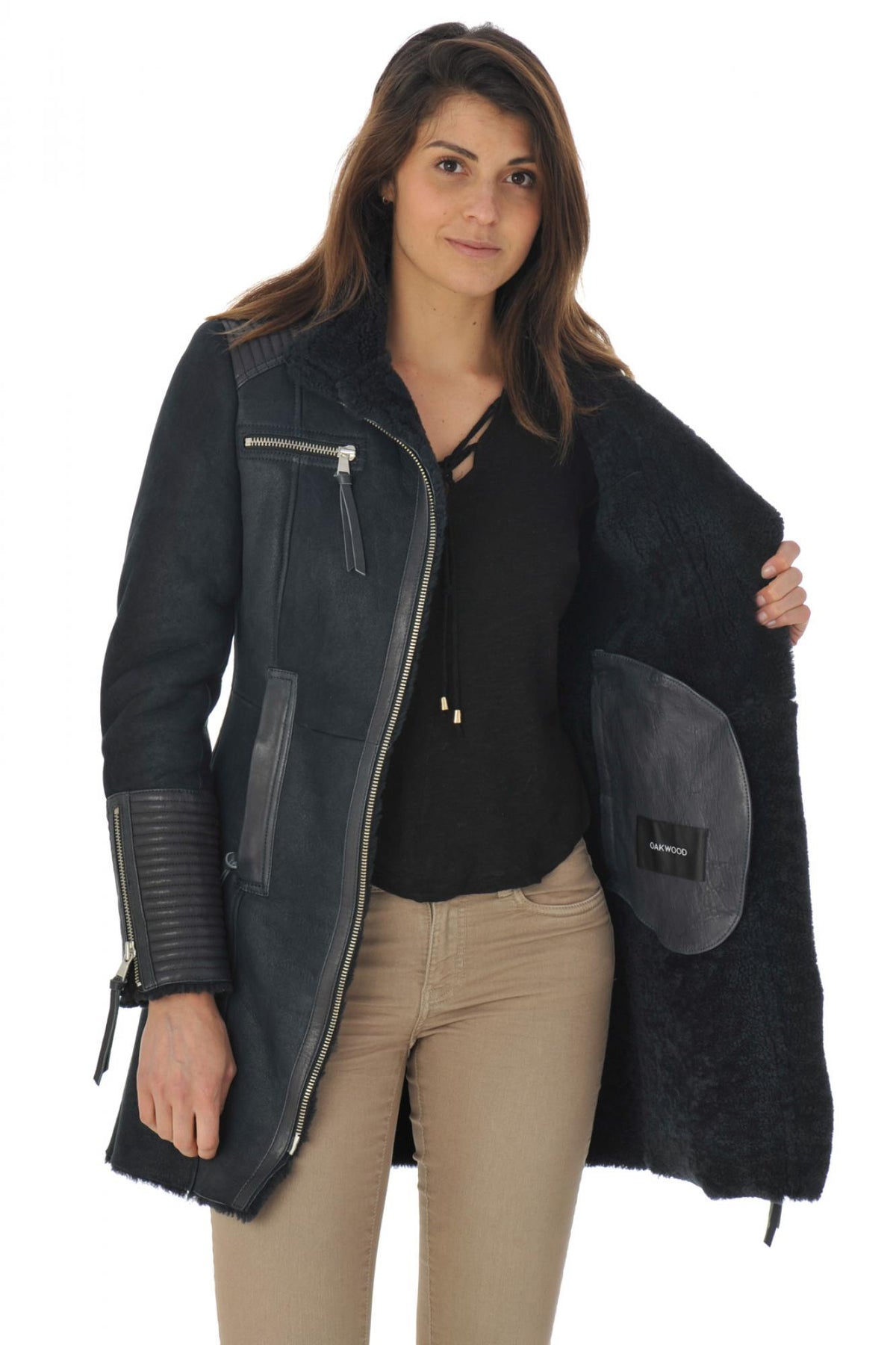 Oakwood women's blue shearling coat - Image n°5