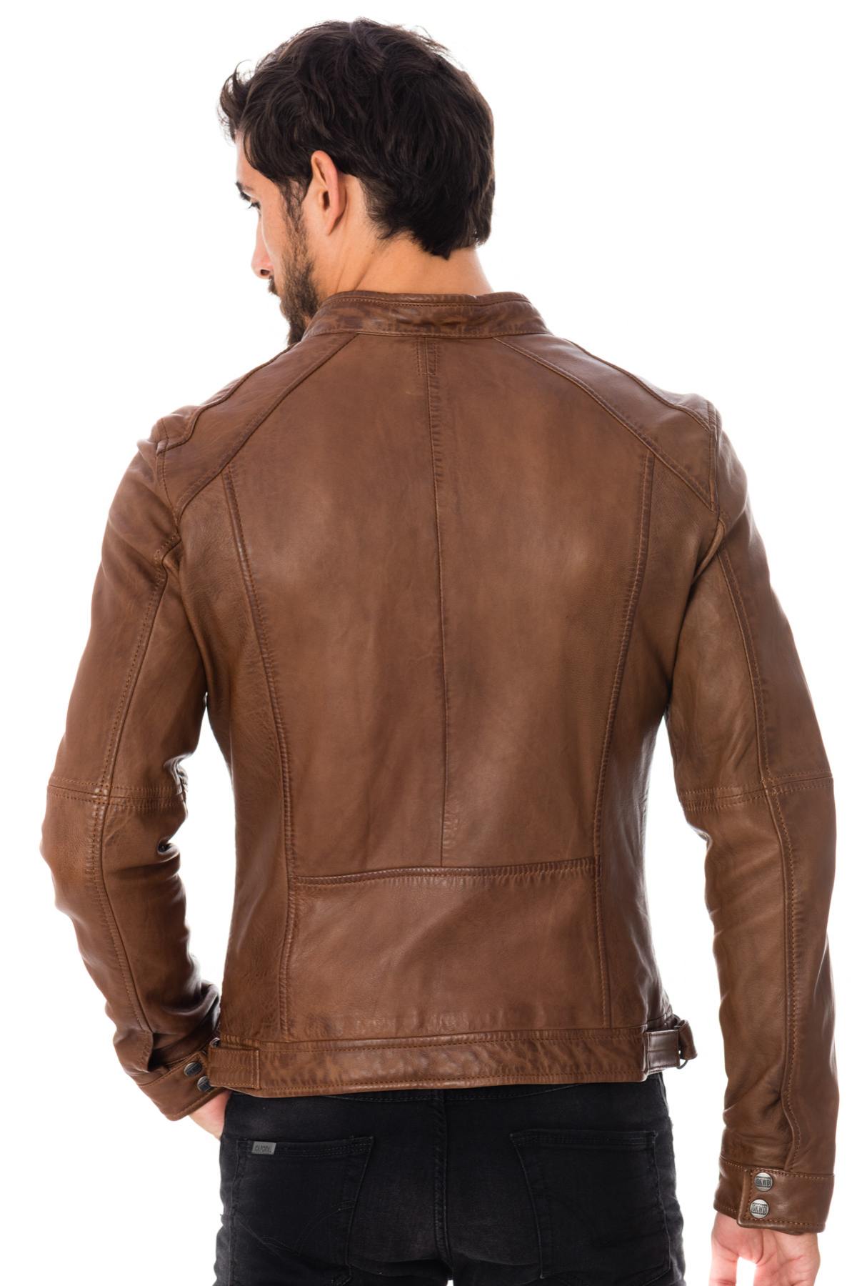 Tobacco biker collar fashion jacket - Image n°4