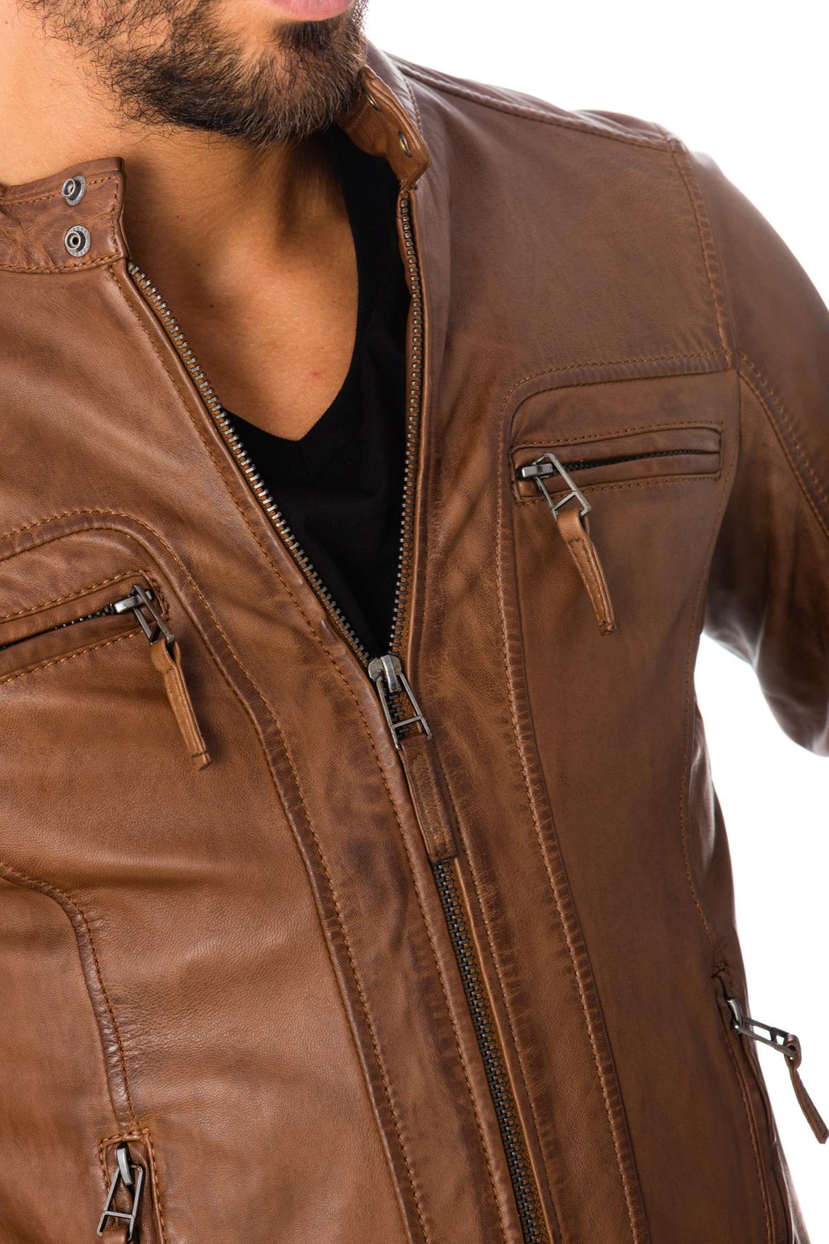 Tobacco biker collar fashion jacket - Image n°6