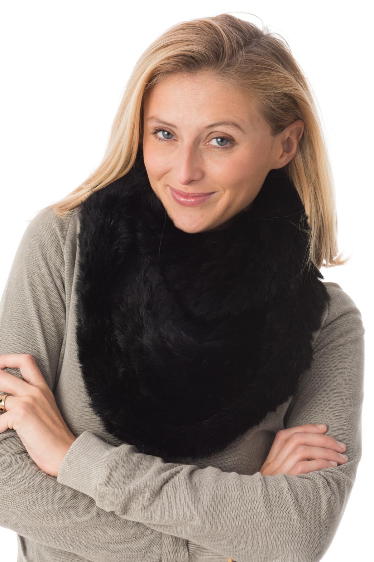 Black rabbit fur snood - Image n°1