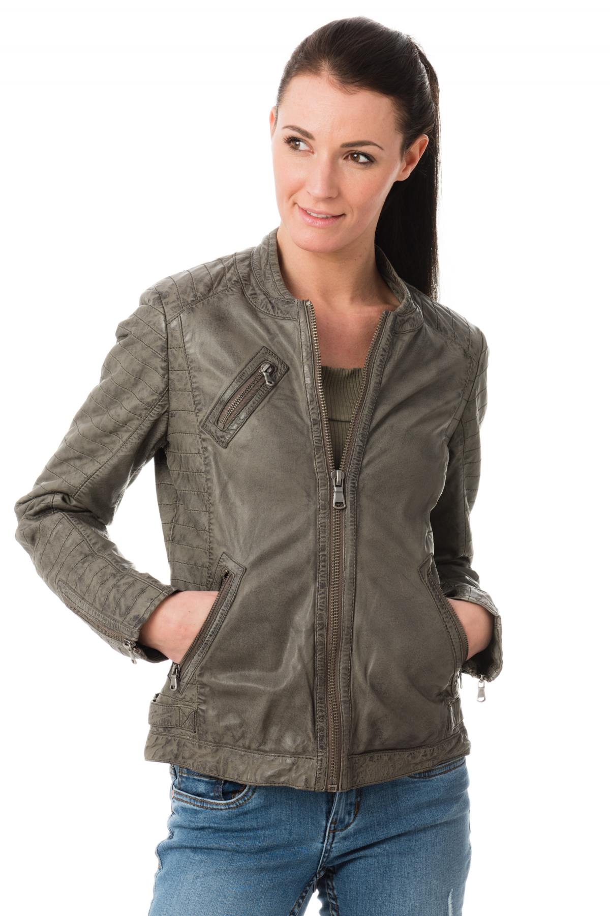  Oakwood women's jacket in gray sheepskin leather - Image n°1