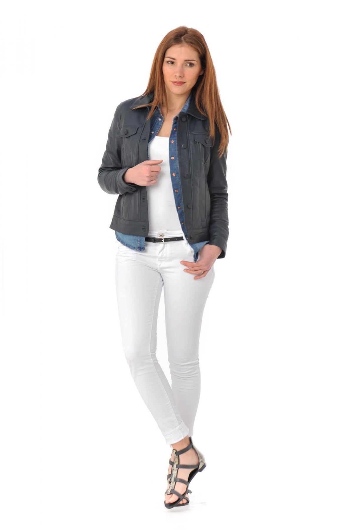 Classic navy leather jacket - Image n°2