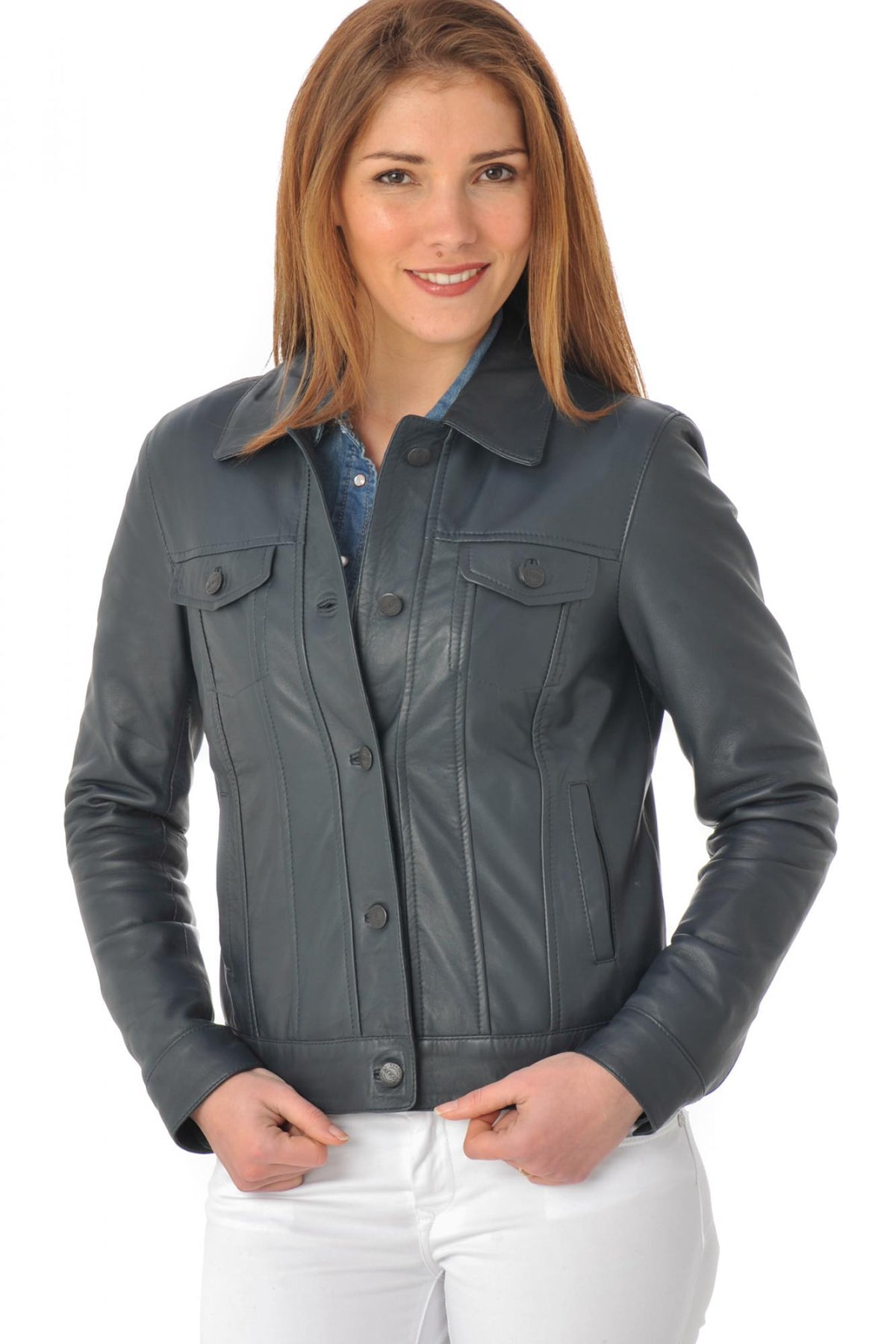 Classic navy leather jacket - Image n°3