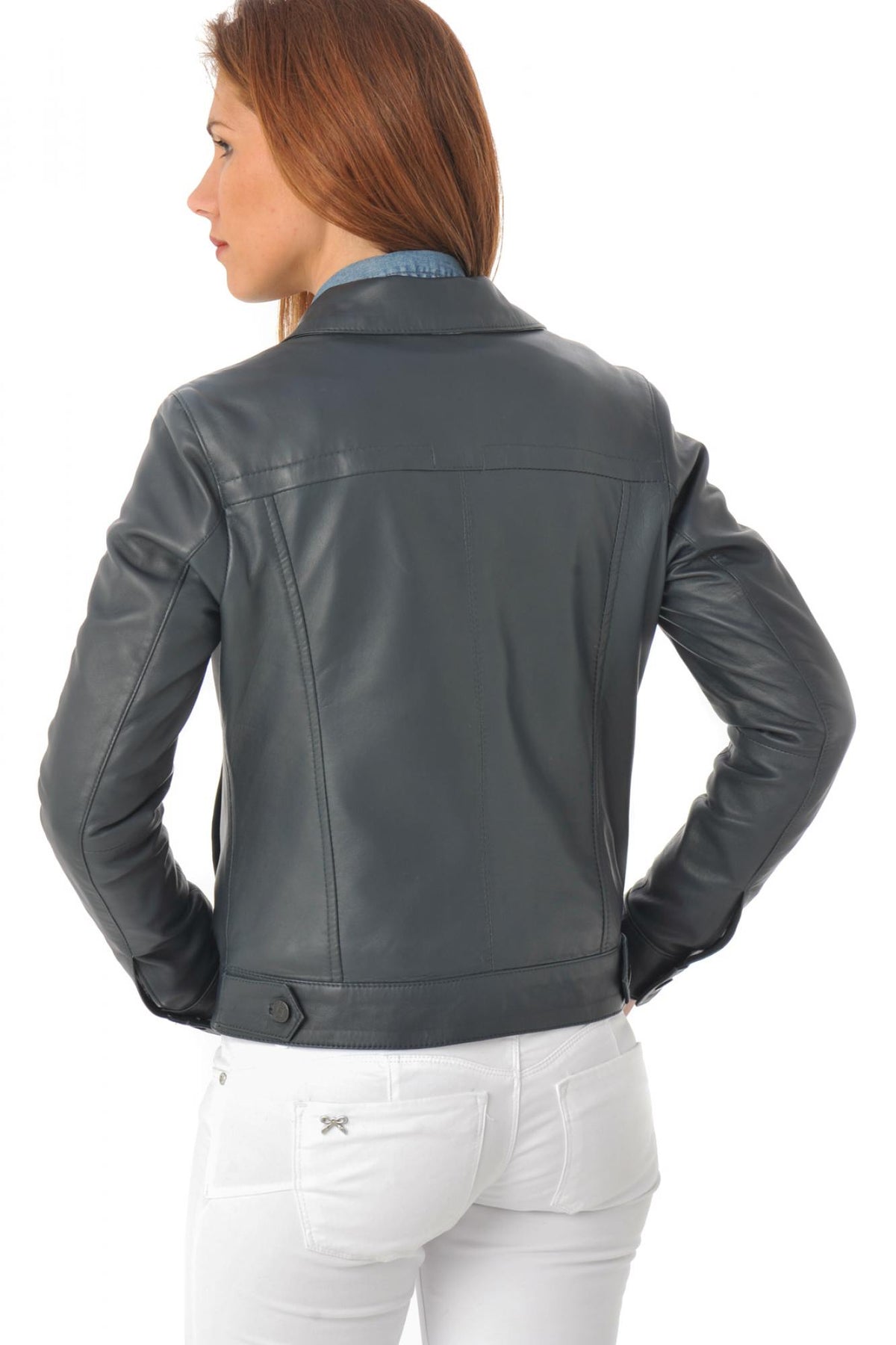 Classic navy leather jacket - Image n°4