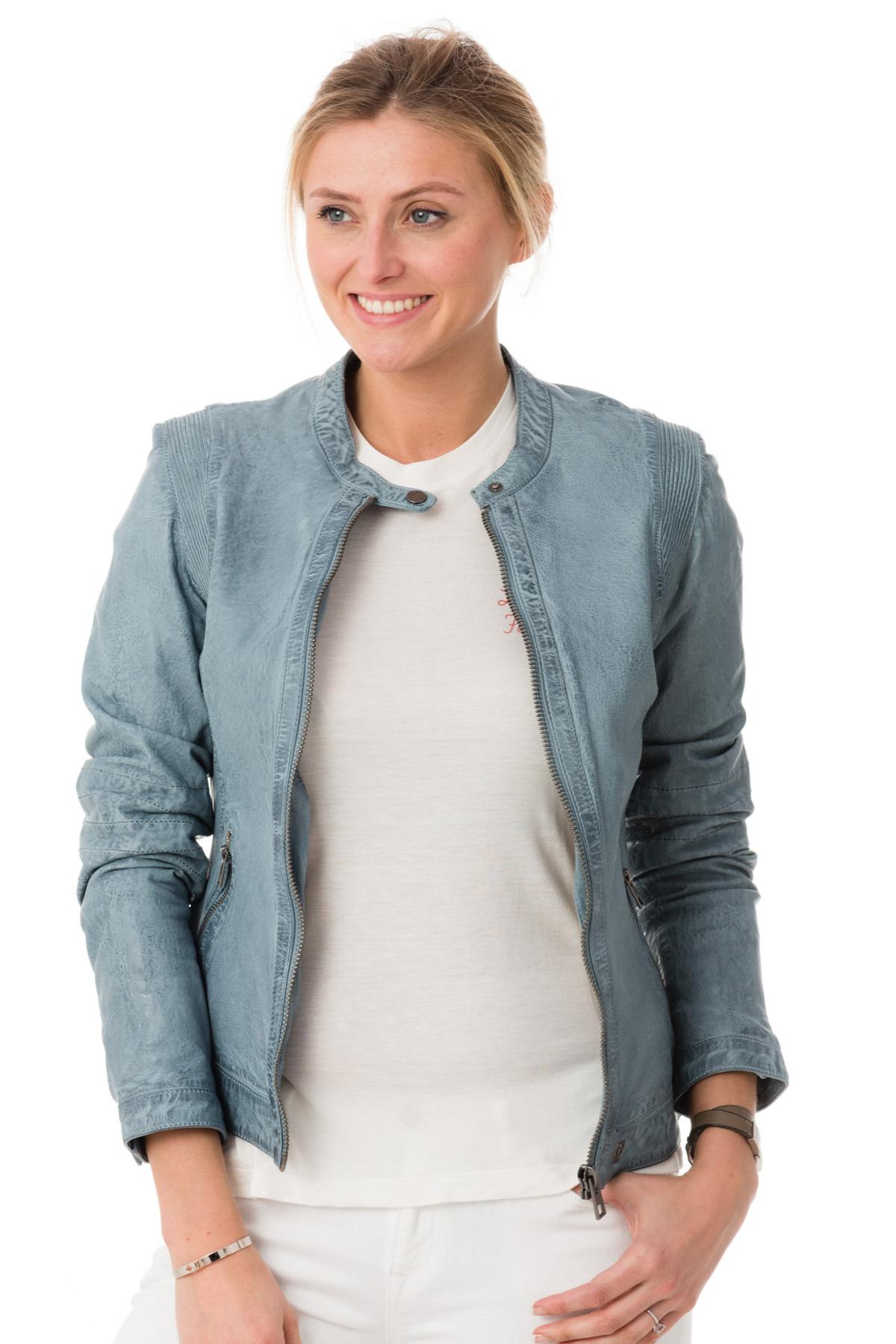  Blue distressed biker collar jacket - Image n°3