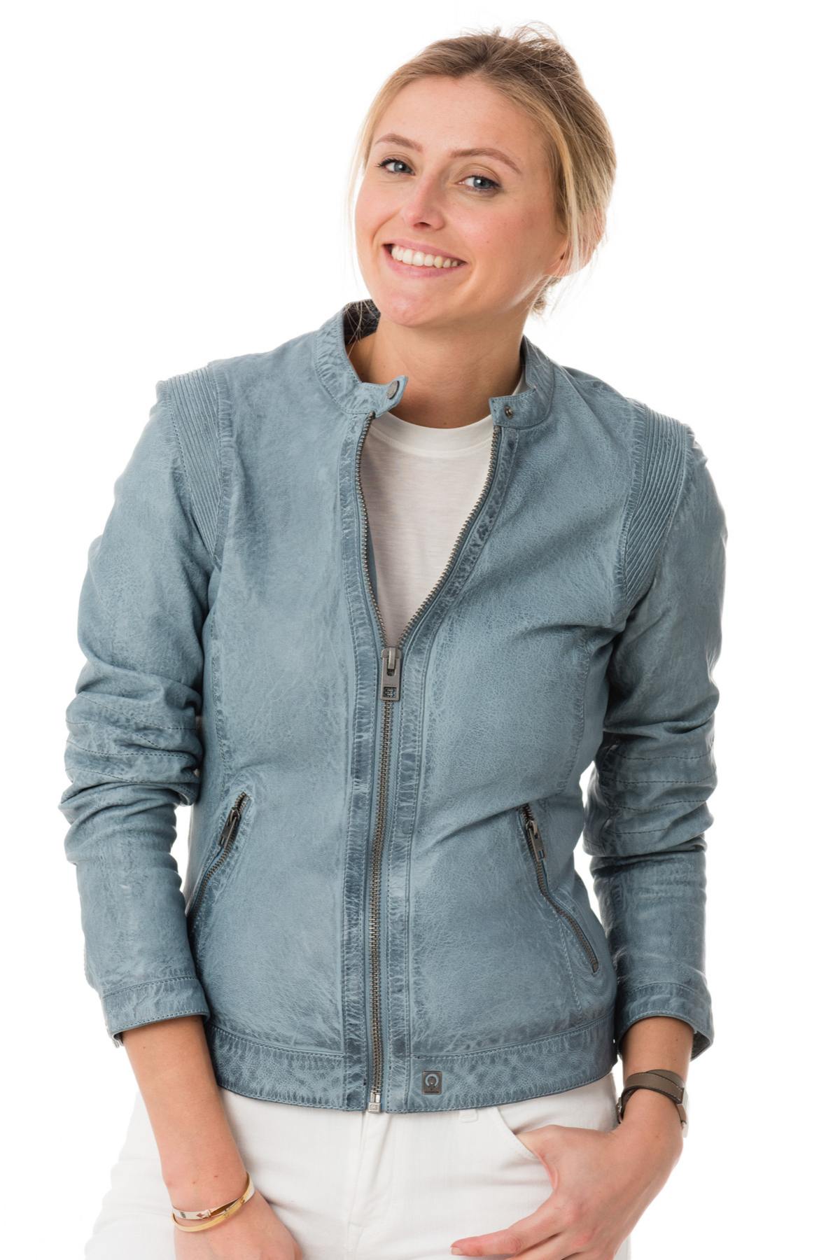  Blue distressed biker collar jacket - Image n°1