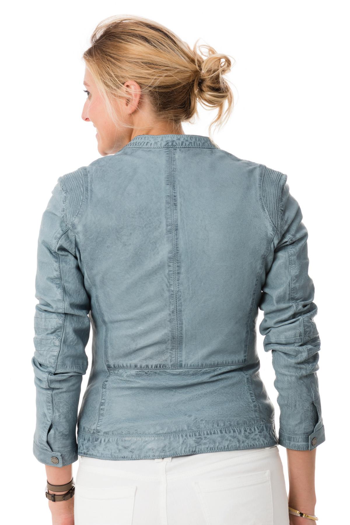  Blue distressed biker collar jacket - Image n°5