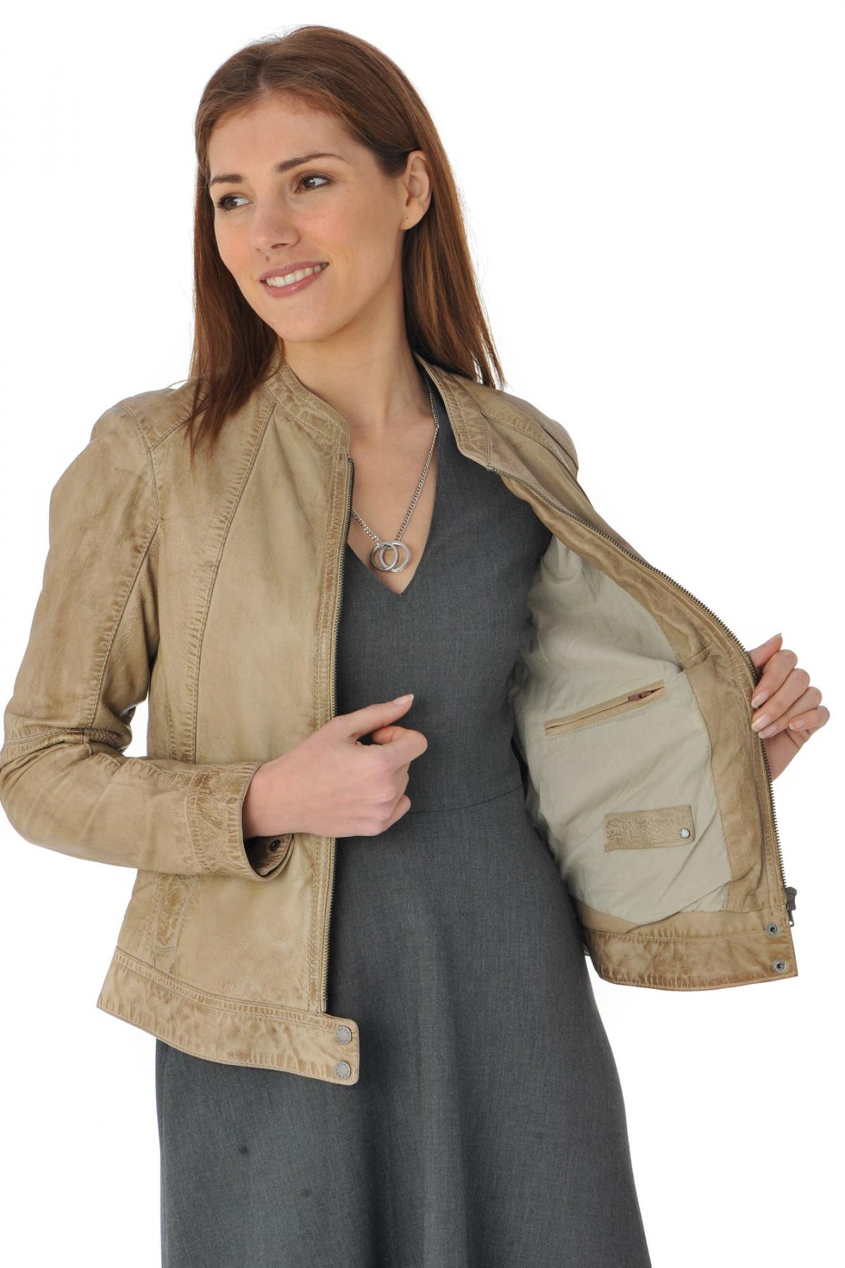 Feminine brown toffee leather jacket - Image n°4