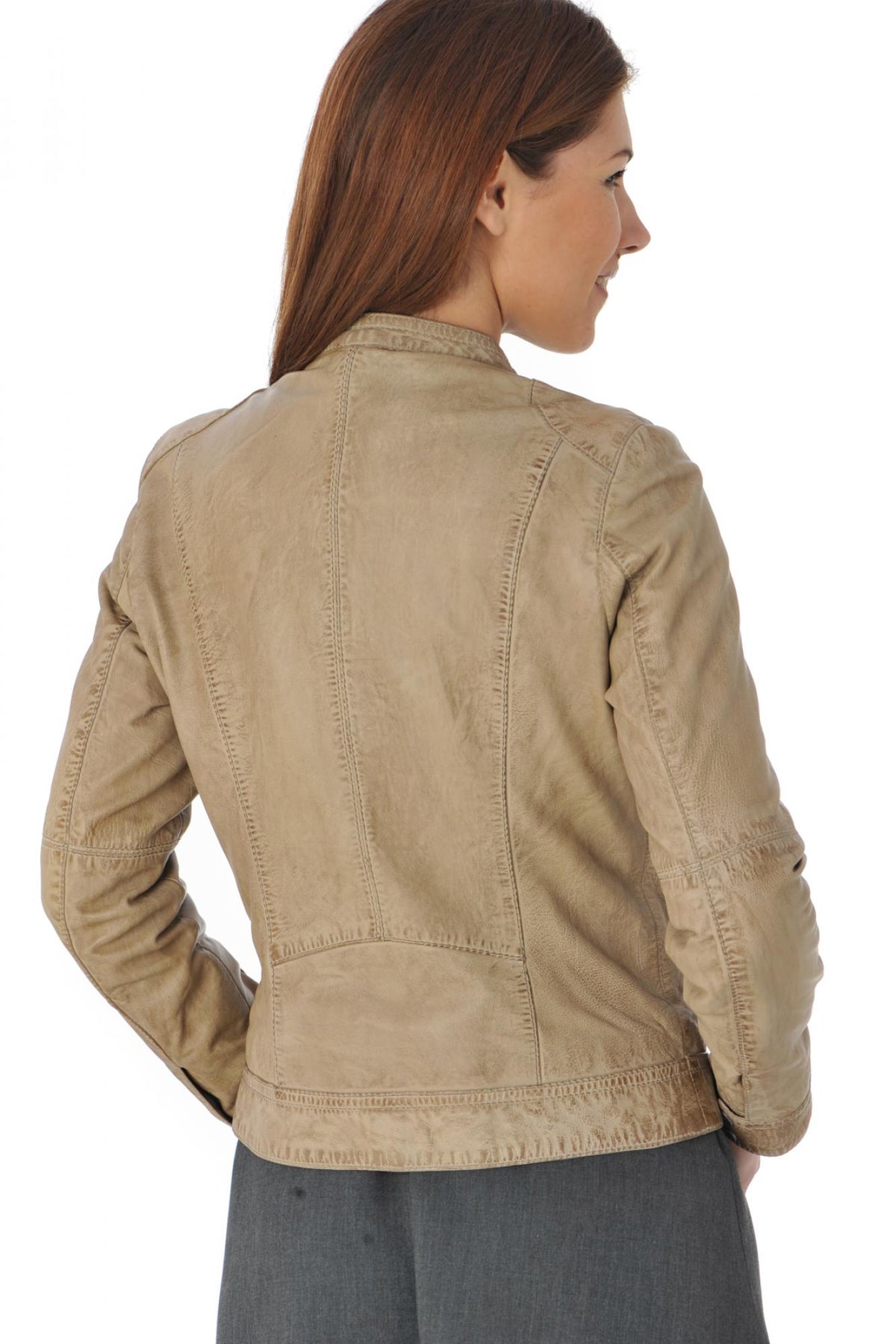 Feminine brown toffee leather jacket - Image n°5