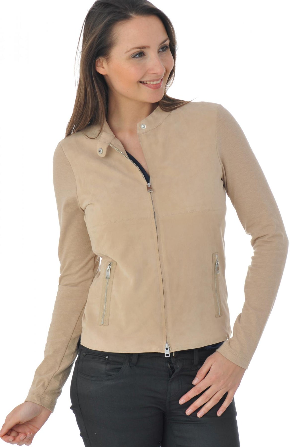 Beige suede oakwood leather jacket - Image n°9