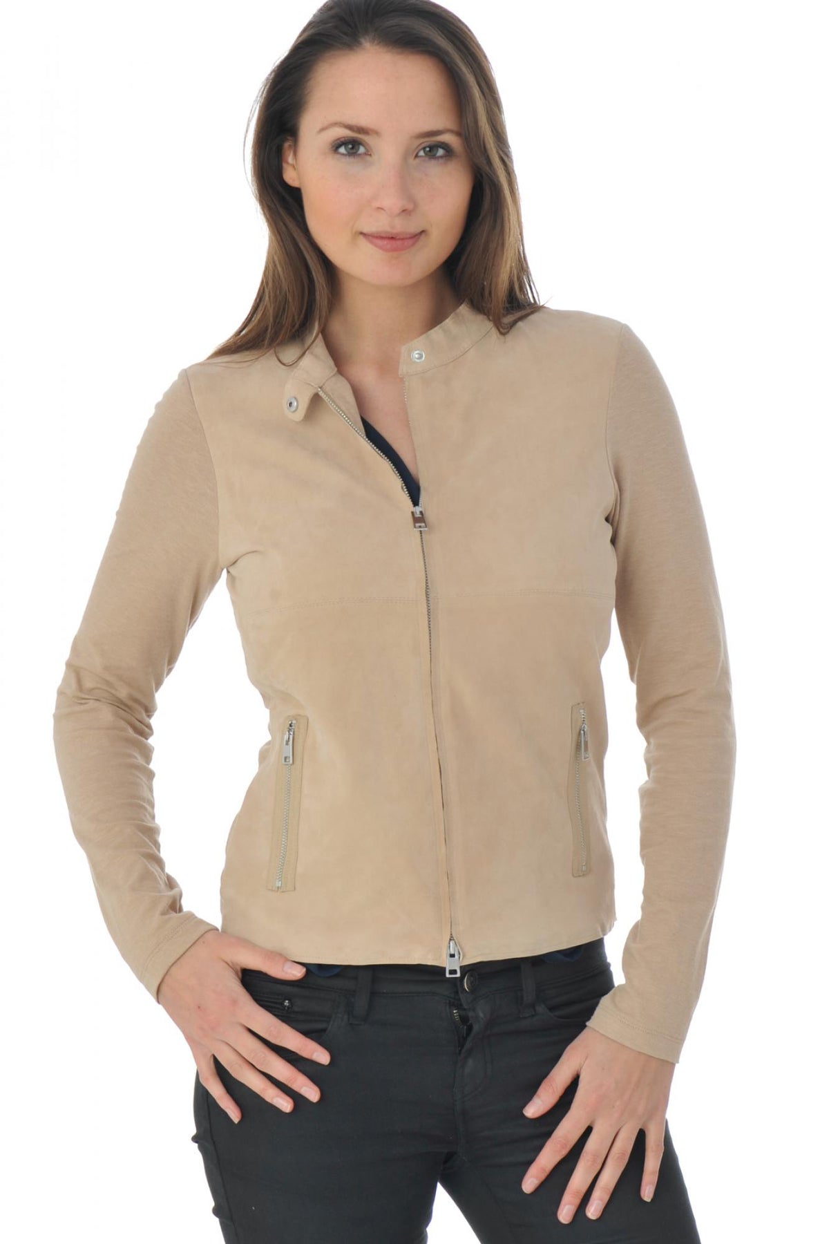 Beige suede oakwood leather jacket - Image n°4