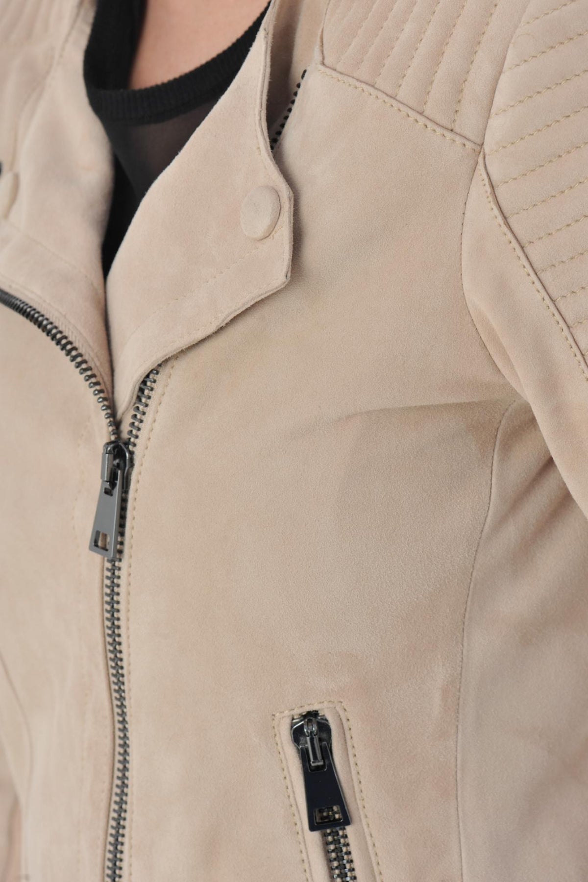 Light pink suede effect leather jacket - Image n°7