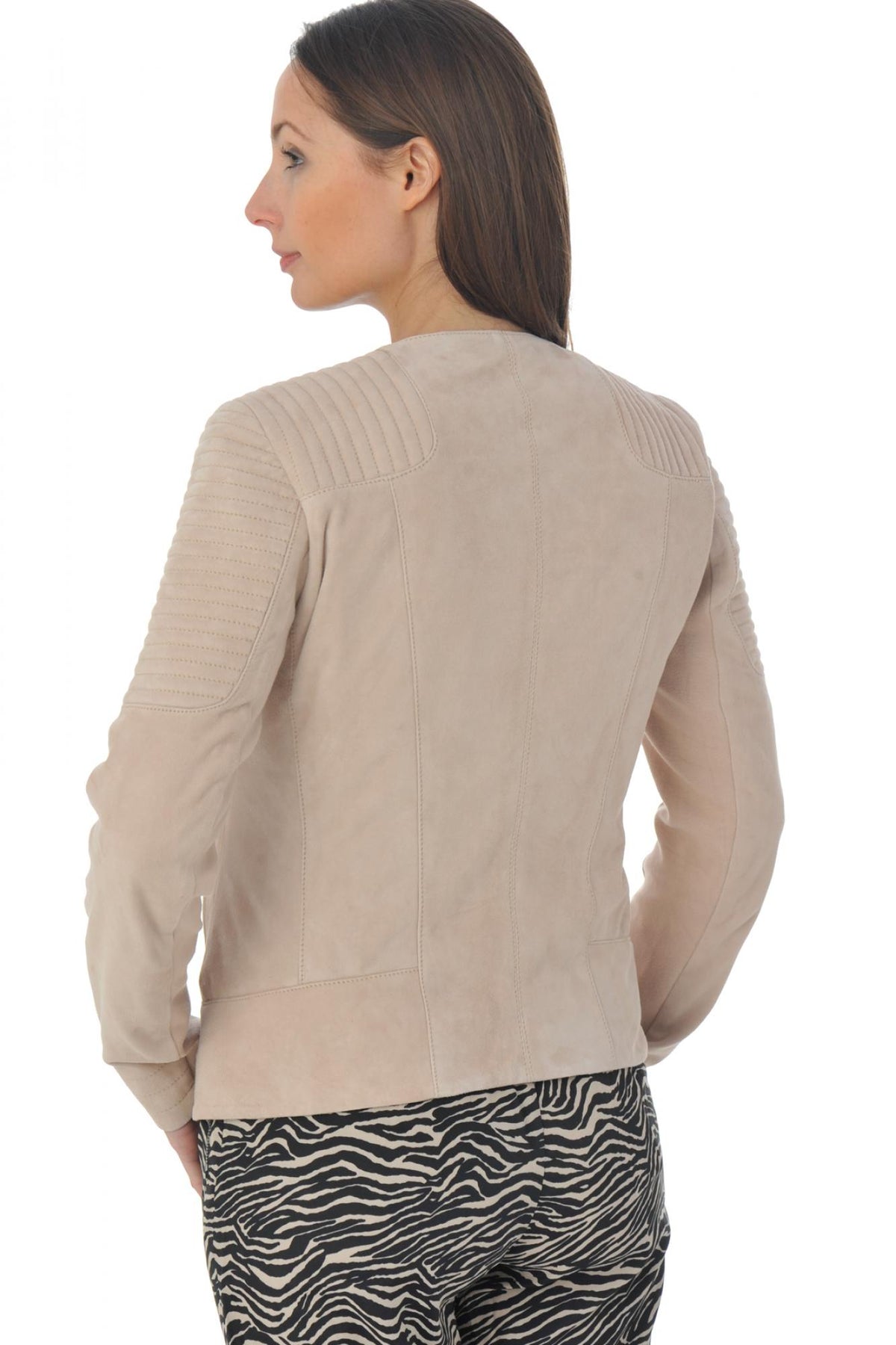 Light pink suede effect leather jacket - Image n°5