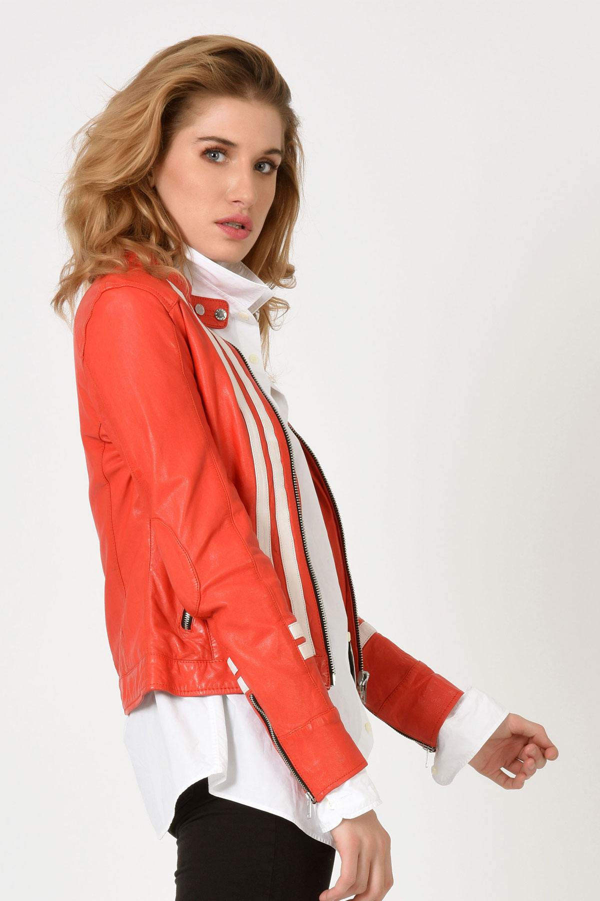 Red leather biker jacket - Image n°3