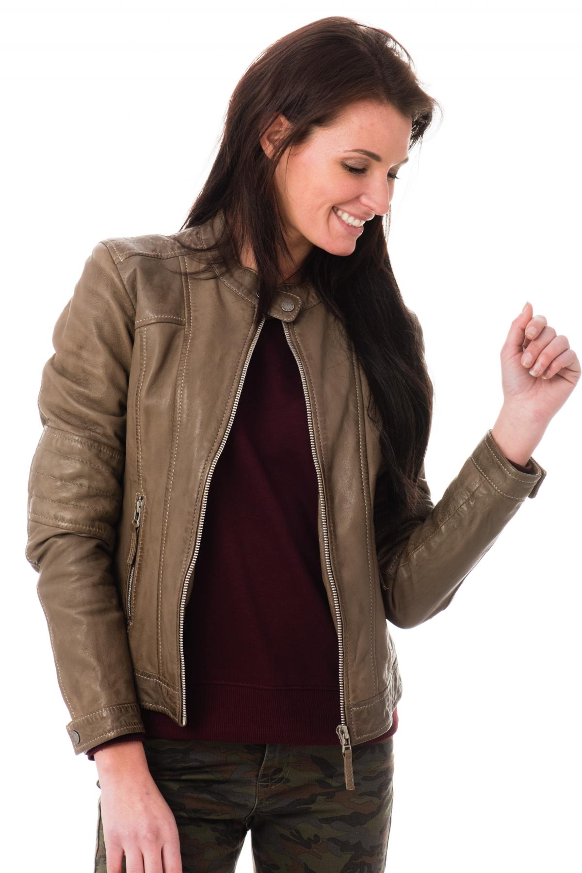 Trendy light brown leather jacket - Image n°3