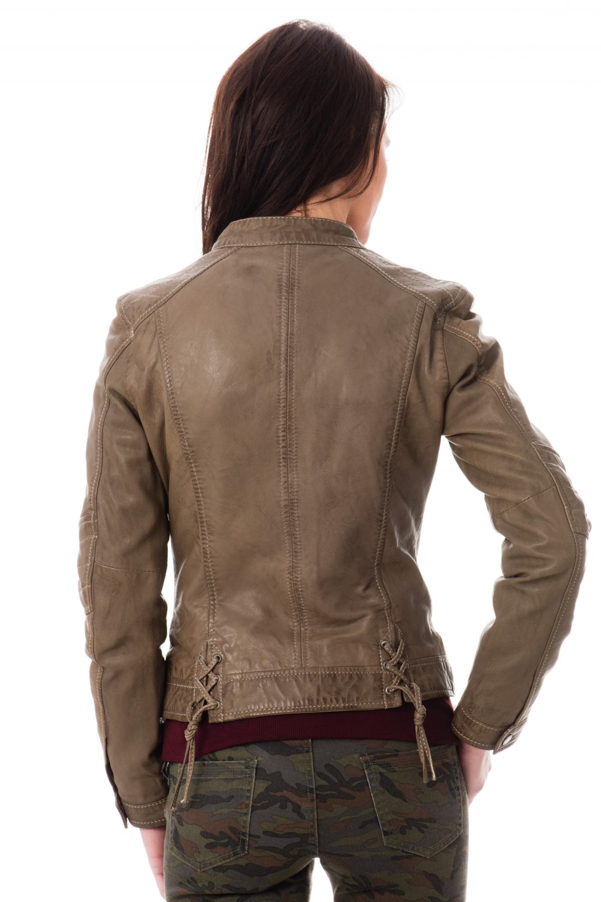 Trendy light brown leather jacket - Image n°5