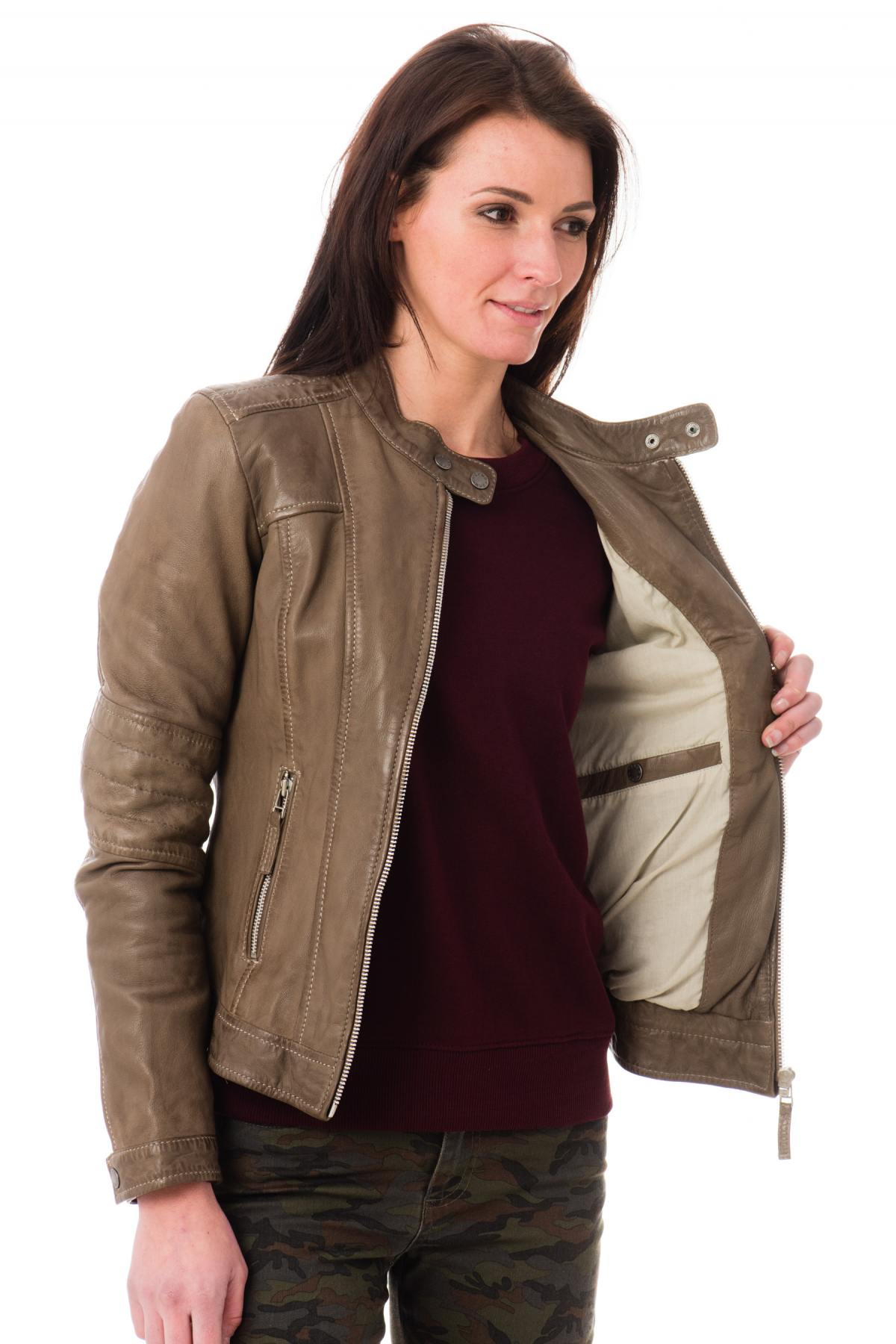 Trendy light brown leather jacket - Image n°6