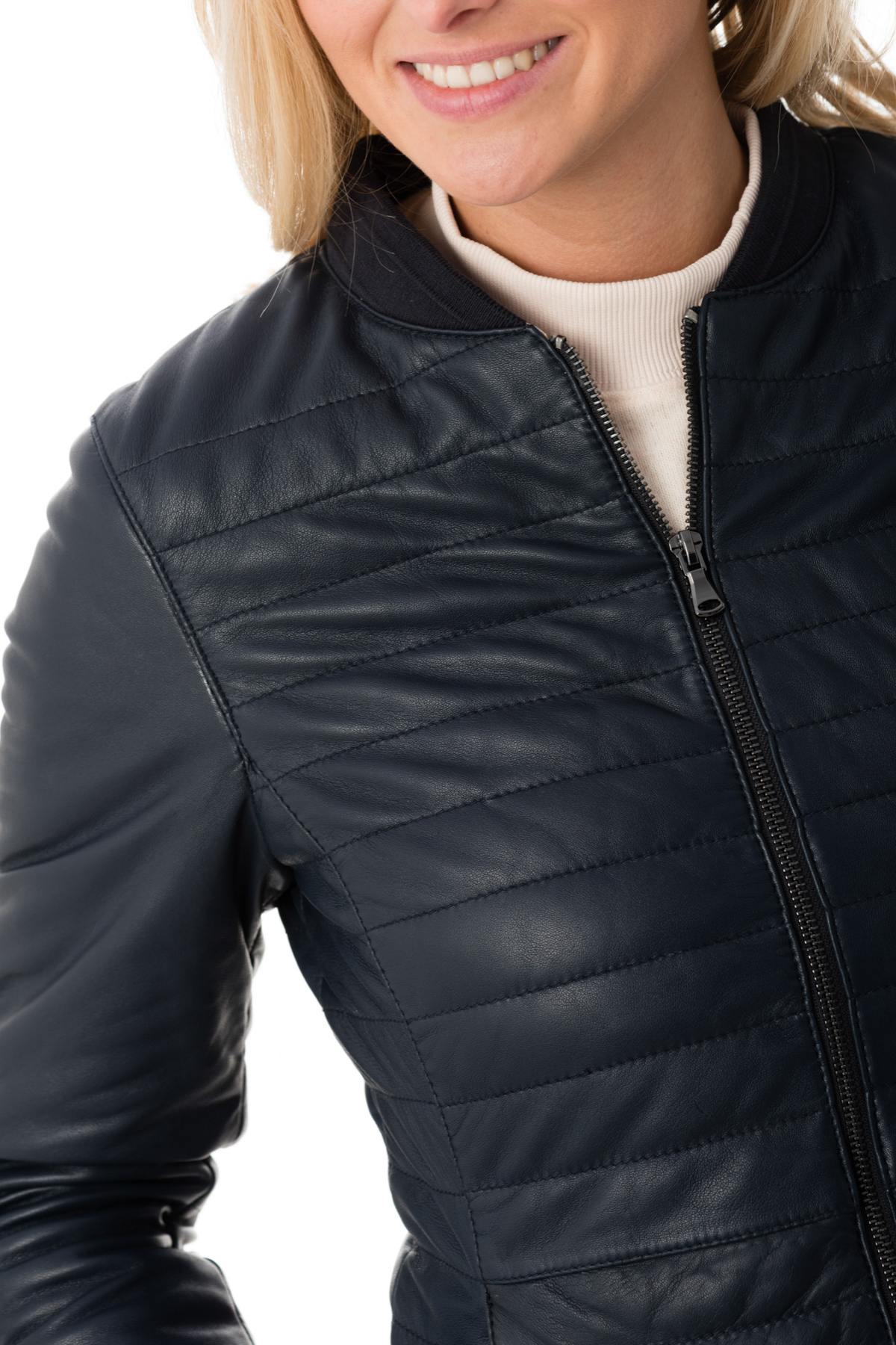 Women's navy blue sheepskin leather jacket - Image n°7