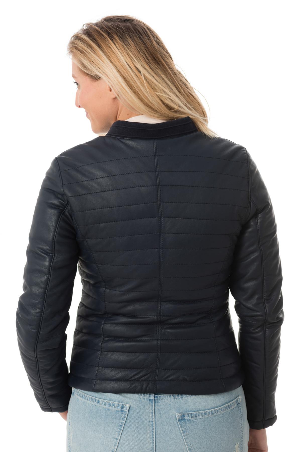 Women's navy blue sheepskin leather jacket - Image n°6