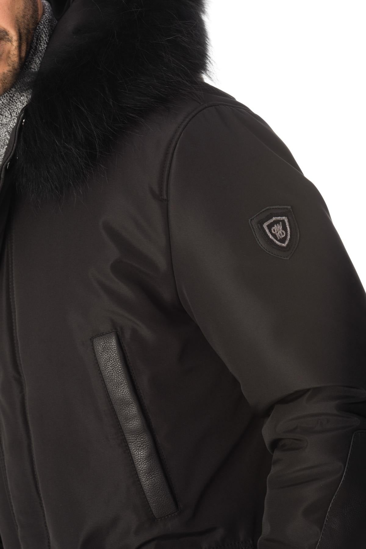 Men's coat in polyester and black leather - Image n°6