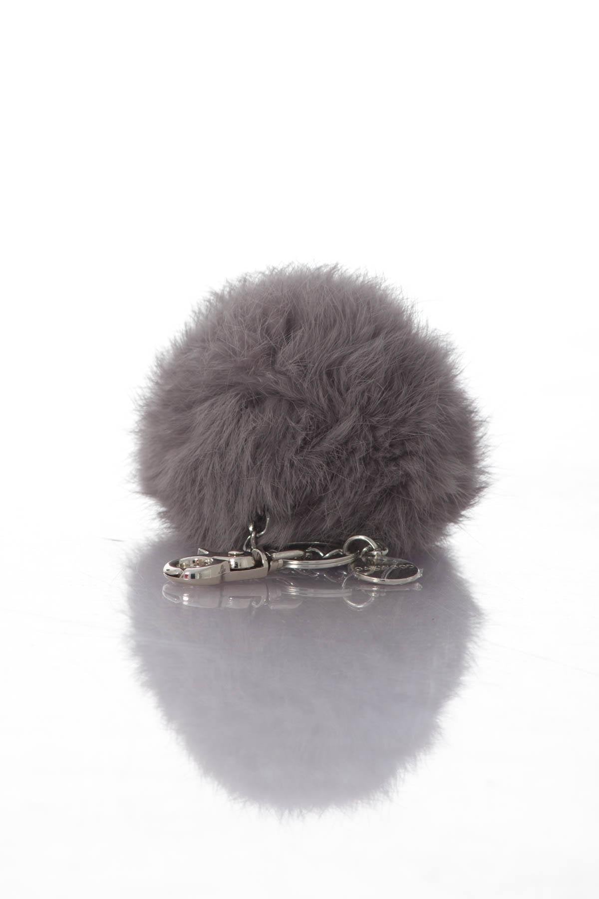 Gray rabbit fur key ring - Image n°1