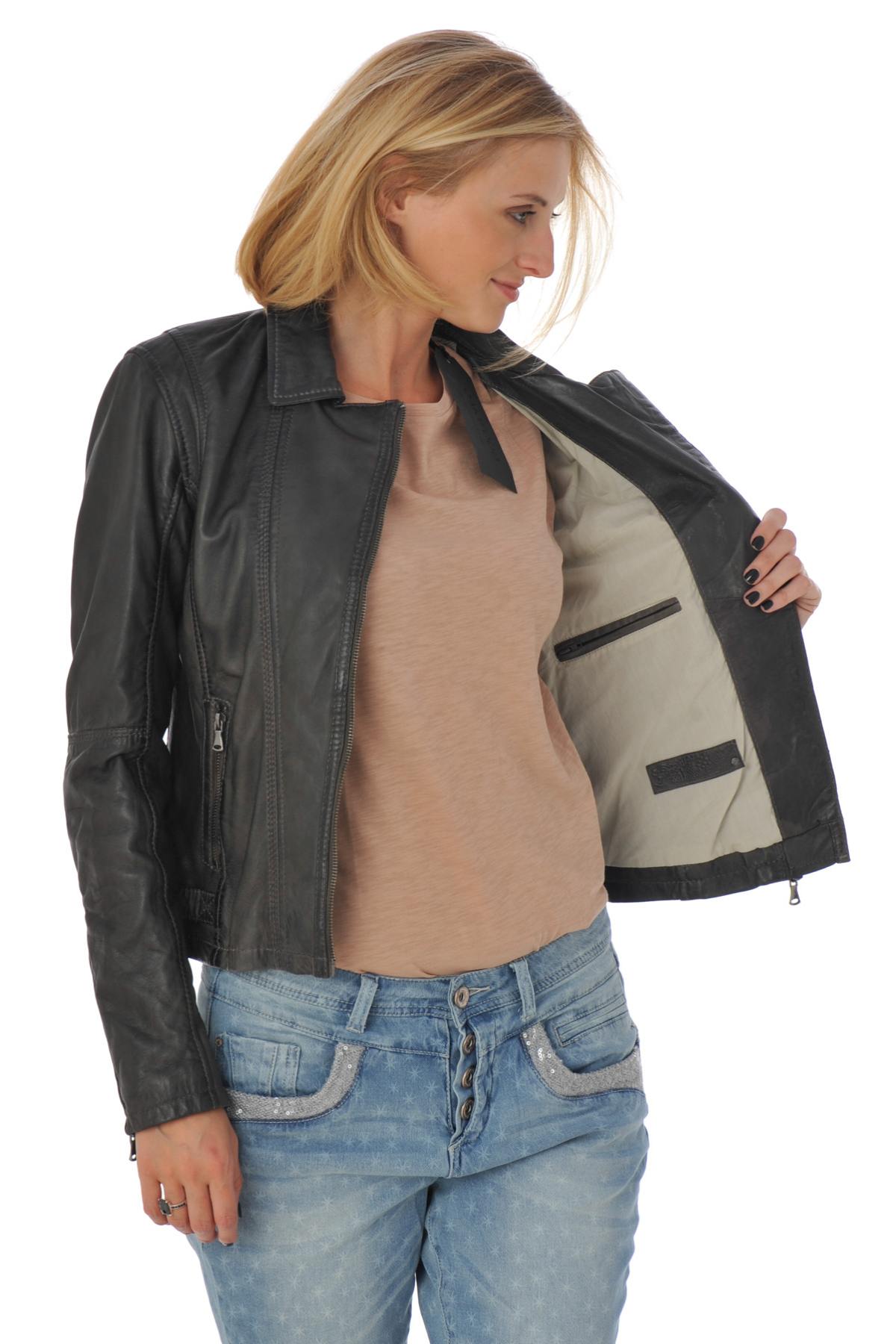 Dark gray sheepskin leather jacket - Image n°4